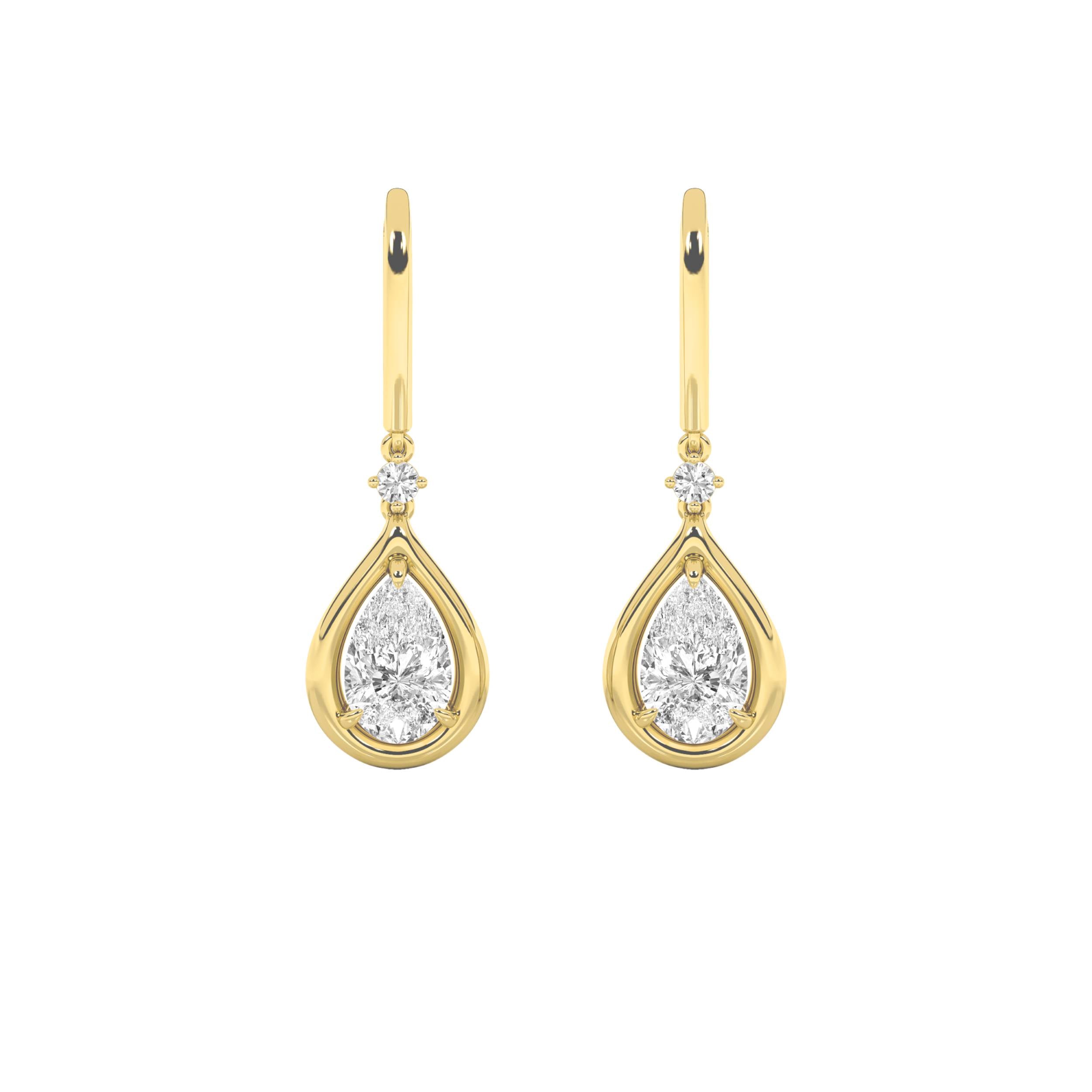 2CTW Pear Shaped Lab Grown Diamond (F/VS) Dangle Earrings in 14K Gold