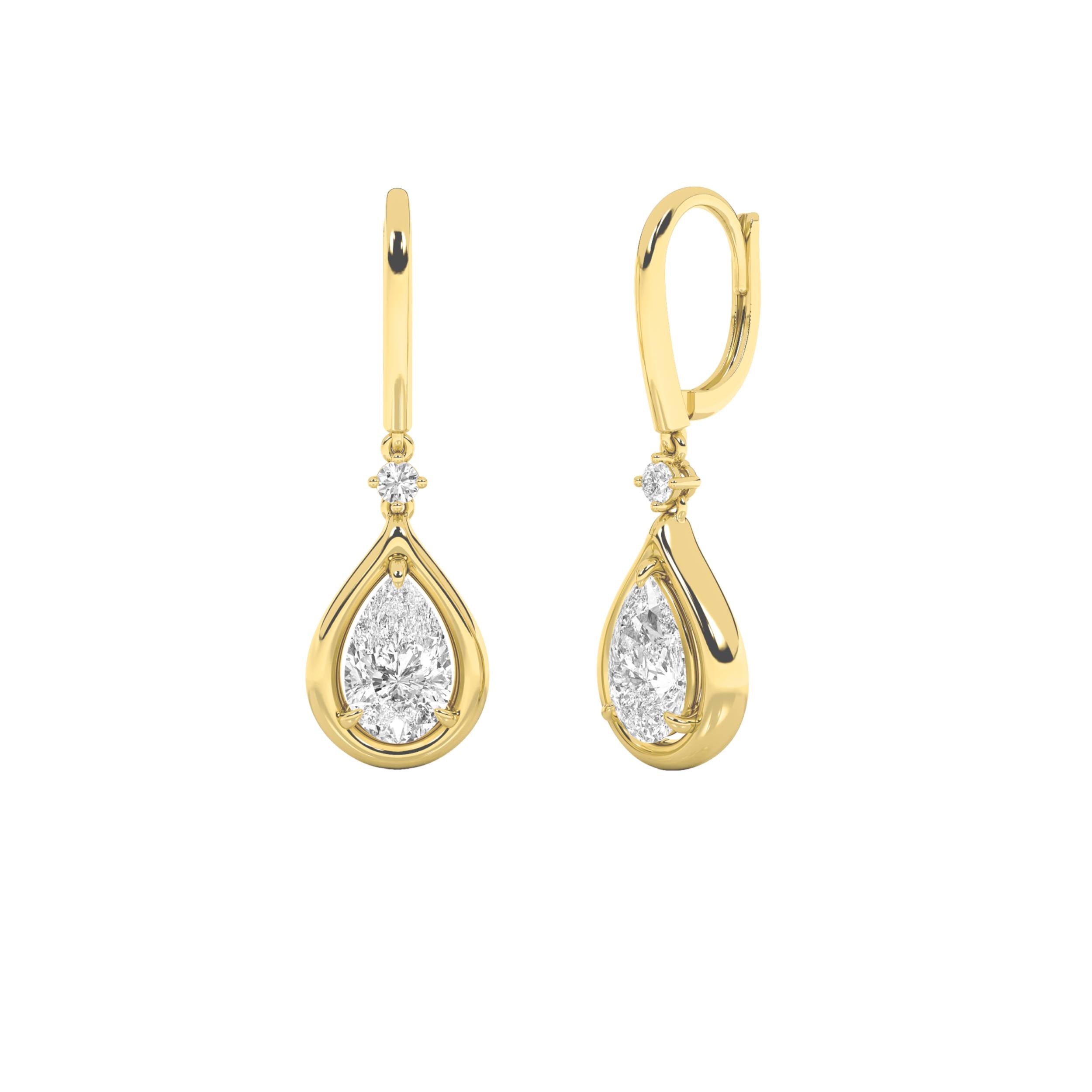 2CTW Pear Shaped Lab Grown Diamond (F/VS) Dangle Earrings in 14K Gold