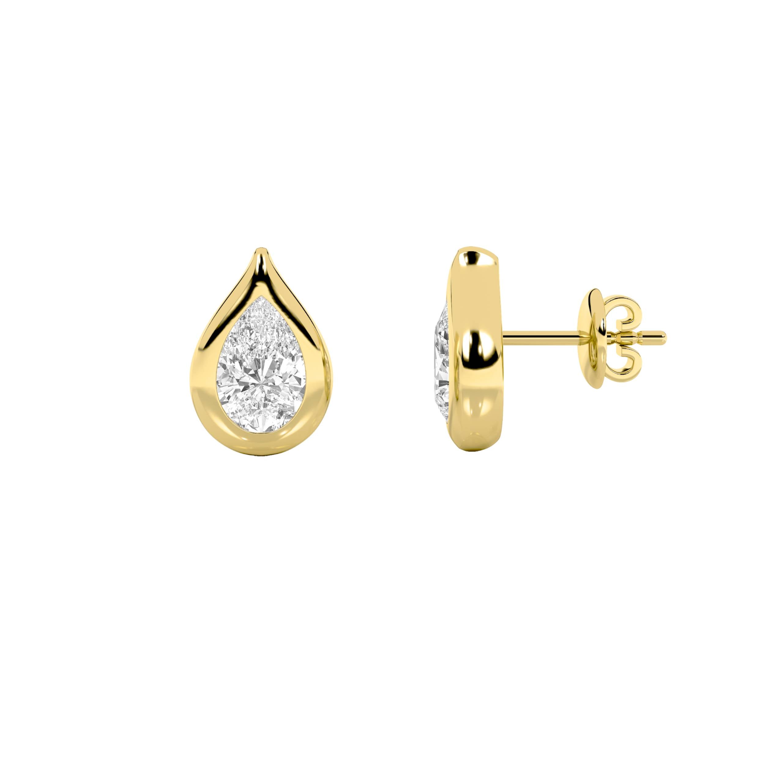 2CTW Pear Shaped Lab Grown Diamond (F/VS) Stud Earrings in 14K Gold