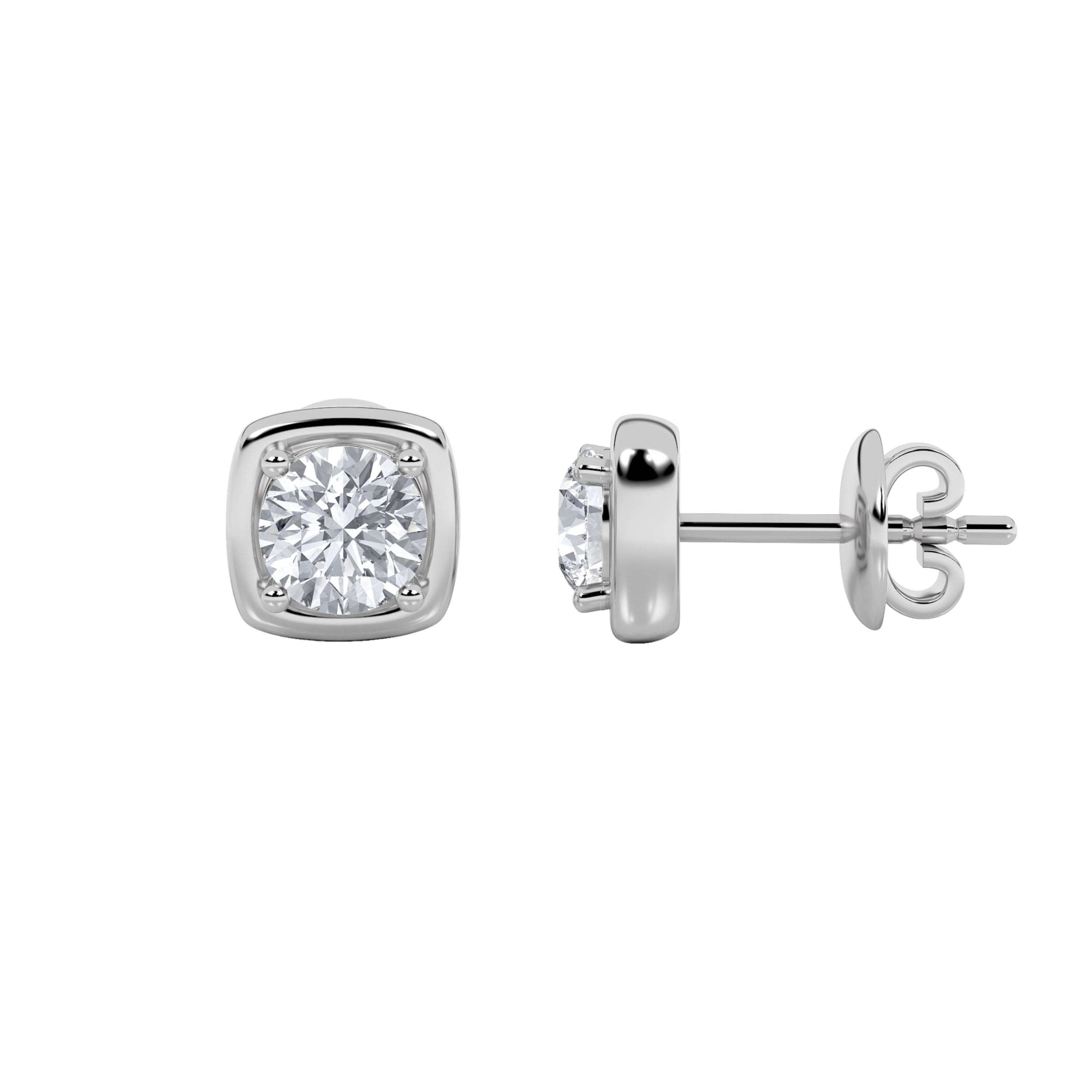 2CTW Round Shaped Lab Grown Diamond (F/VS) Stud Earrings in 14K Gold