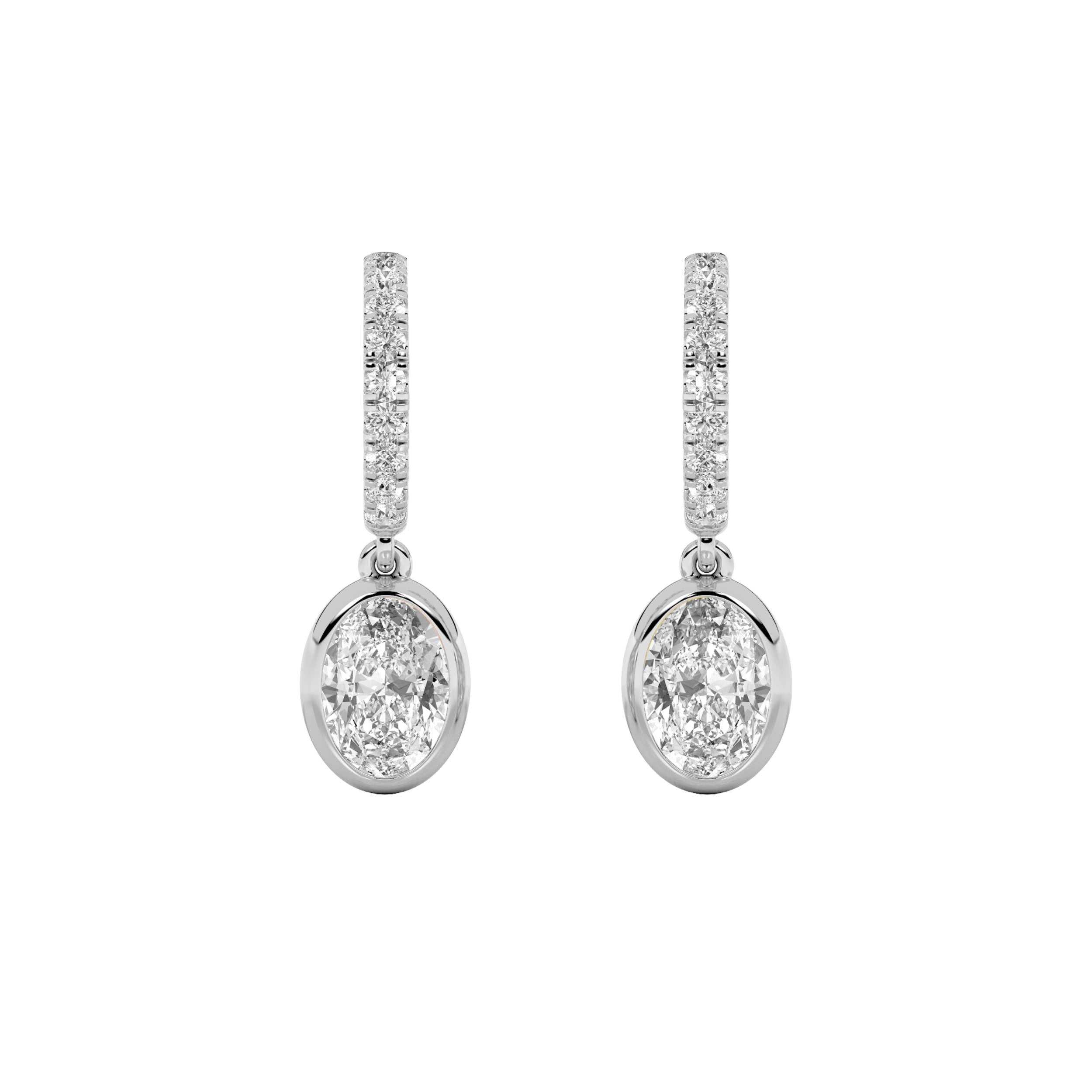 2CTW Oval Shaped Lab Grown Diamond (F/VS) Dangle Earrings in 14K Gold