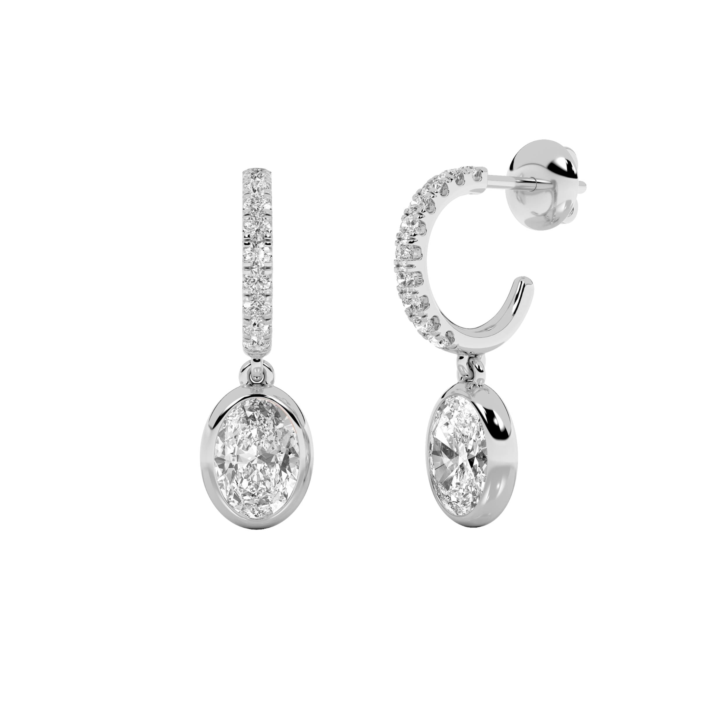 2CTW Oval Shaped Lab Grown Diamond (F/VS) Dangle Earrings in 14K Gold