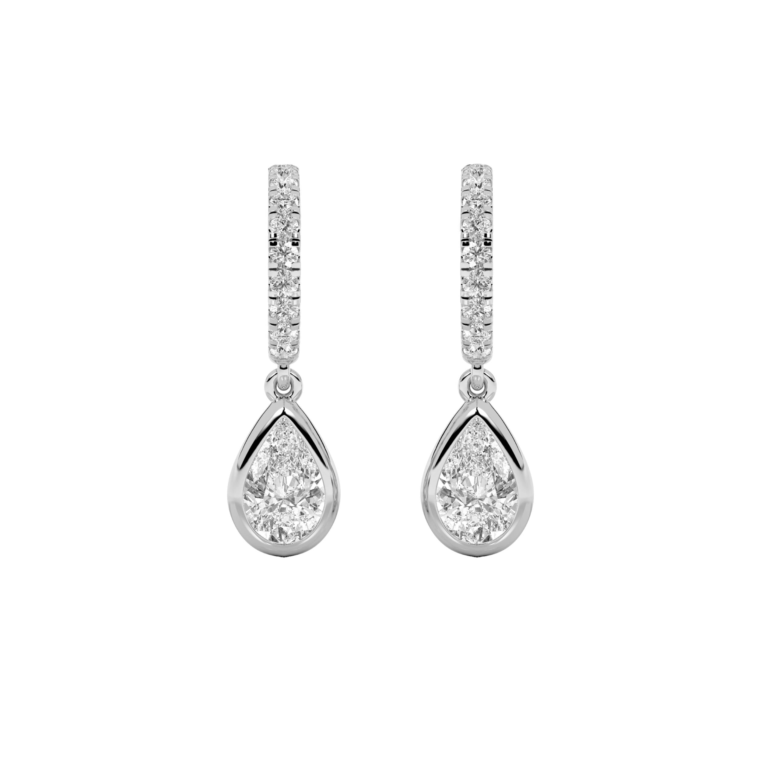 2CTW Pear Shaped Lab Grown Diamond (F/VS) Dangle Earrings in 14K Gold