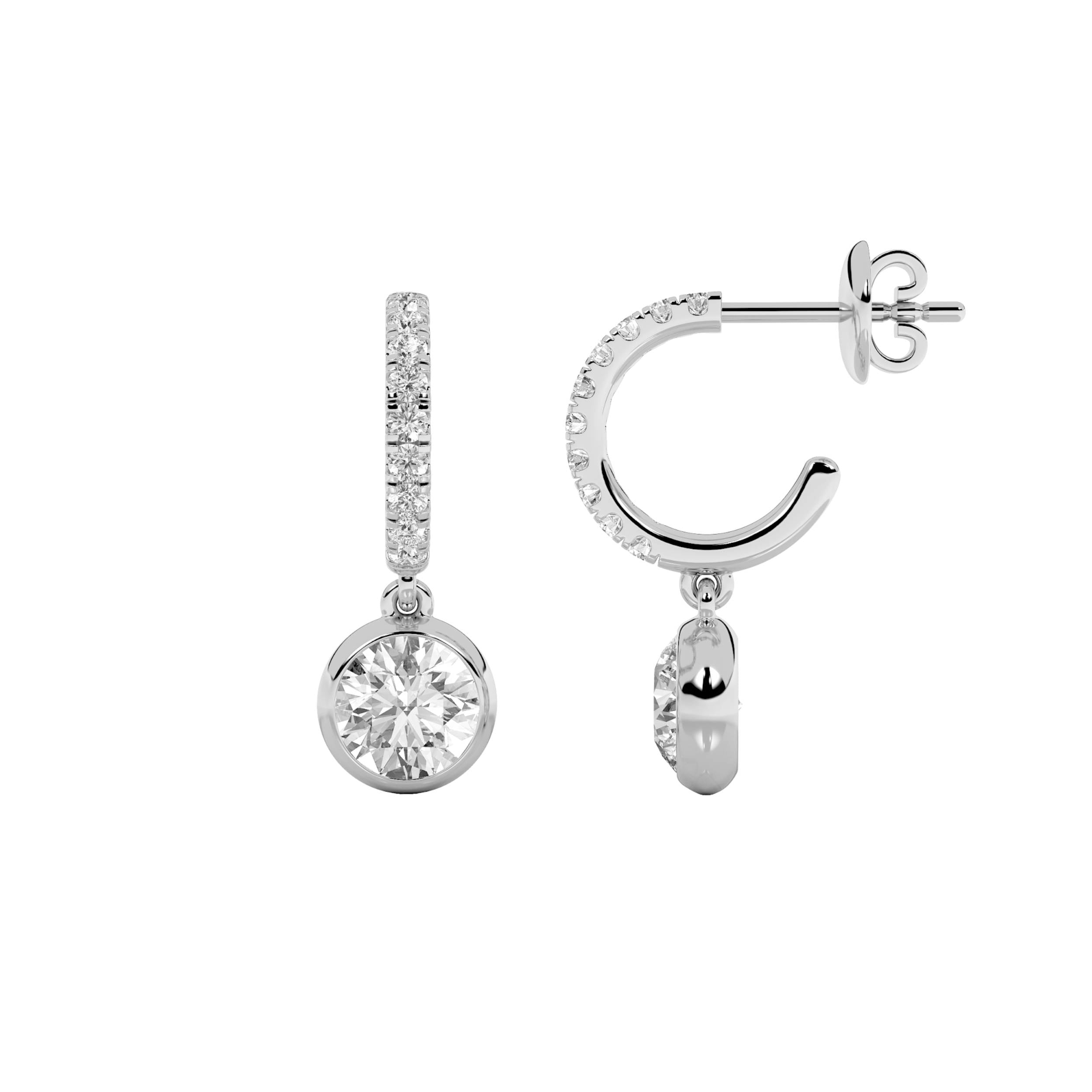 2CTW Round Shaped Lab Grown Diamond (F/VS) Dangle Earrings in 14K Gold