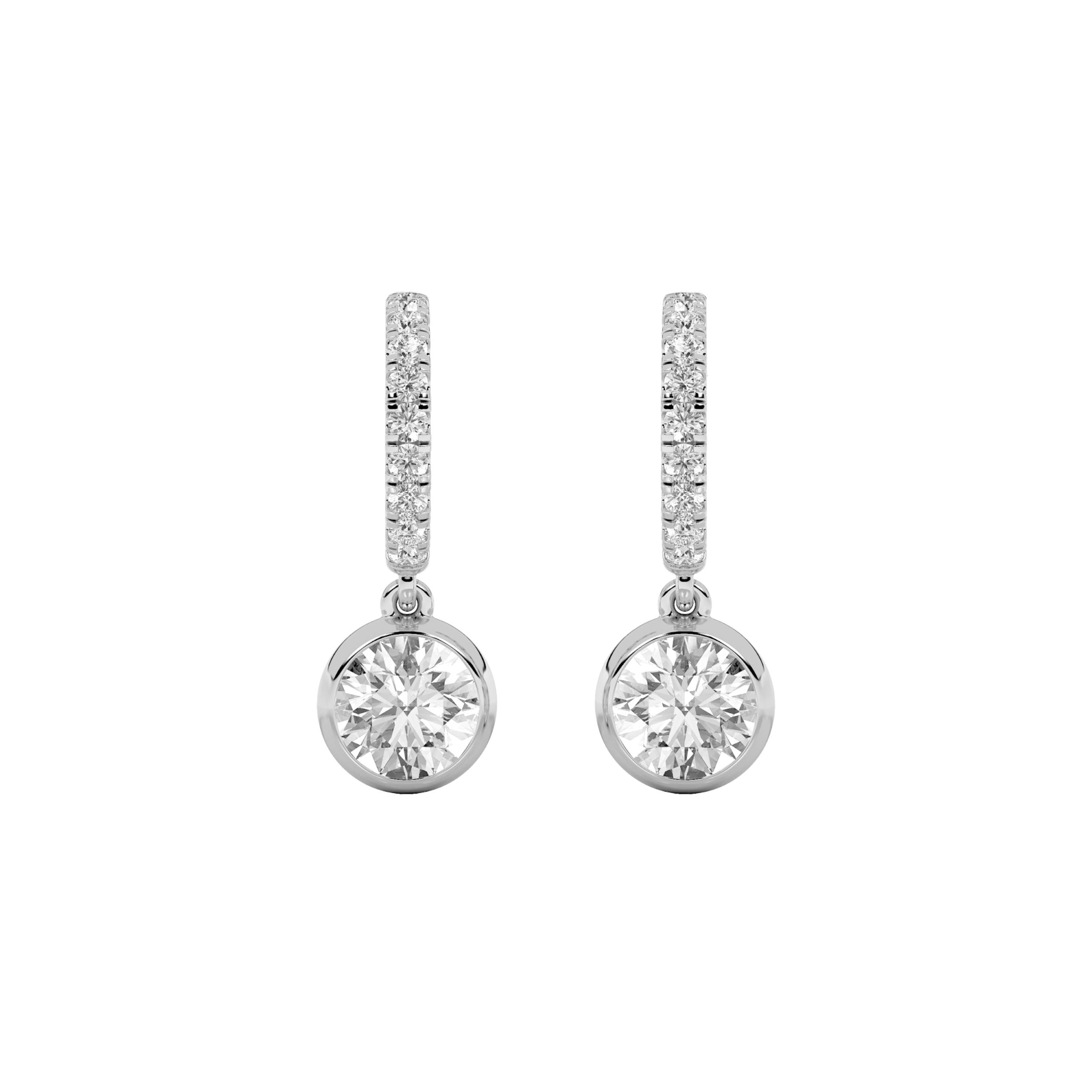 2CTW Round Shaped Lab Grown Diamond (F/VS) Dangle Earrings in 14K Gold