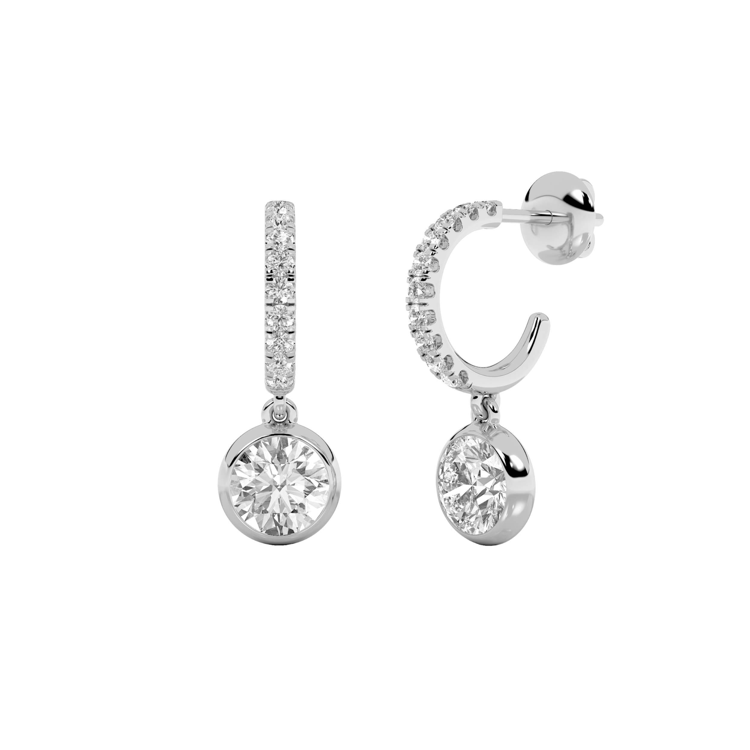 2CTW Round Shaped Lab Grown Diamond (F/VS) Dangle Earrings in 14K Gold