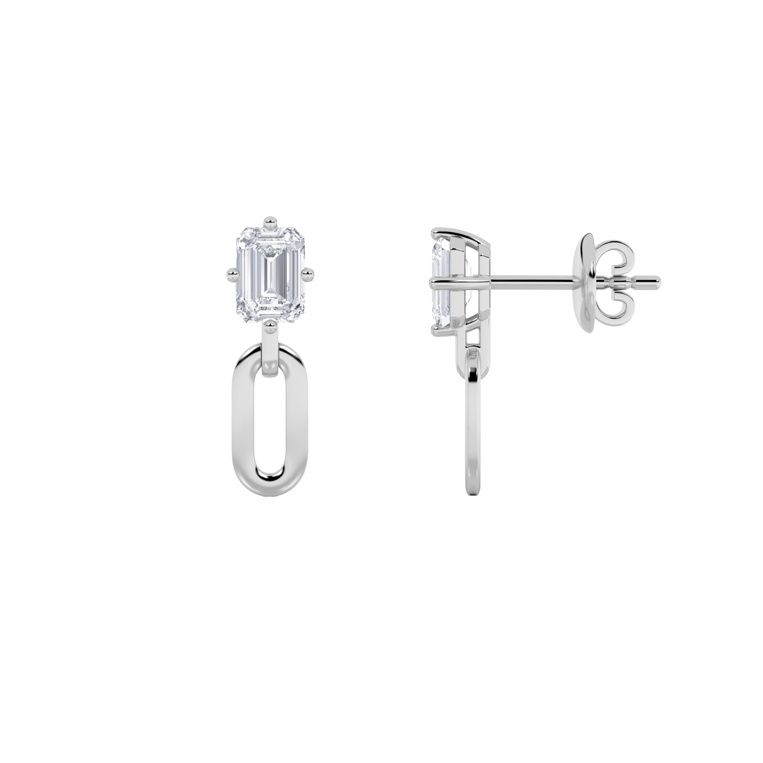 1CTW Emerald Shaped Lab Grown Diamond (F/VS) Paperclip Dangle Earrings in 14K White Gold