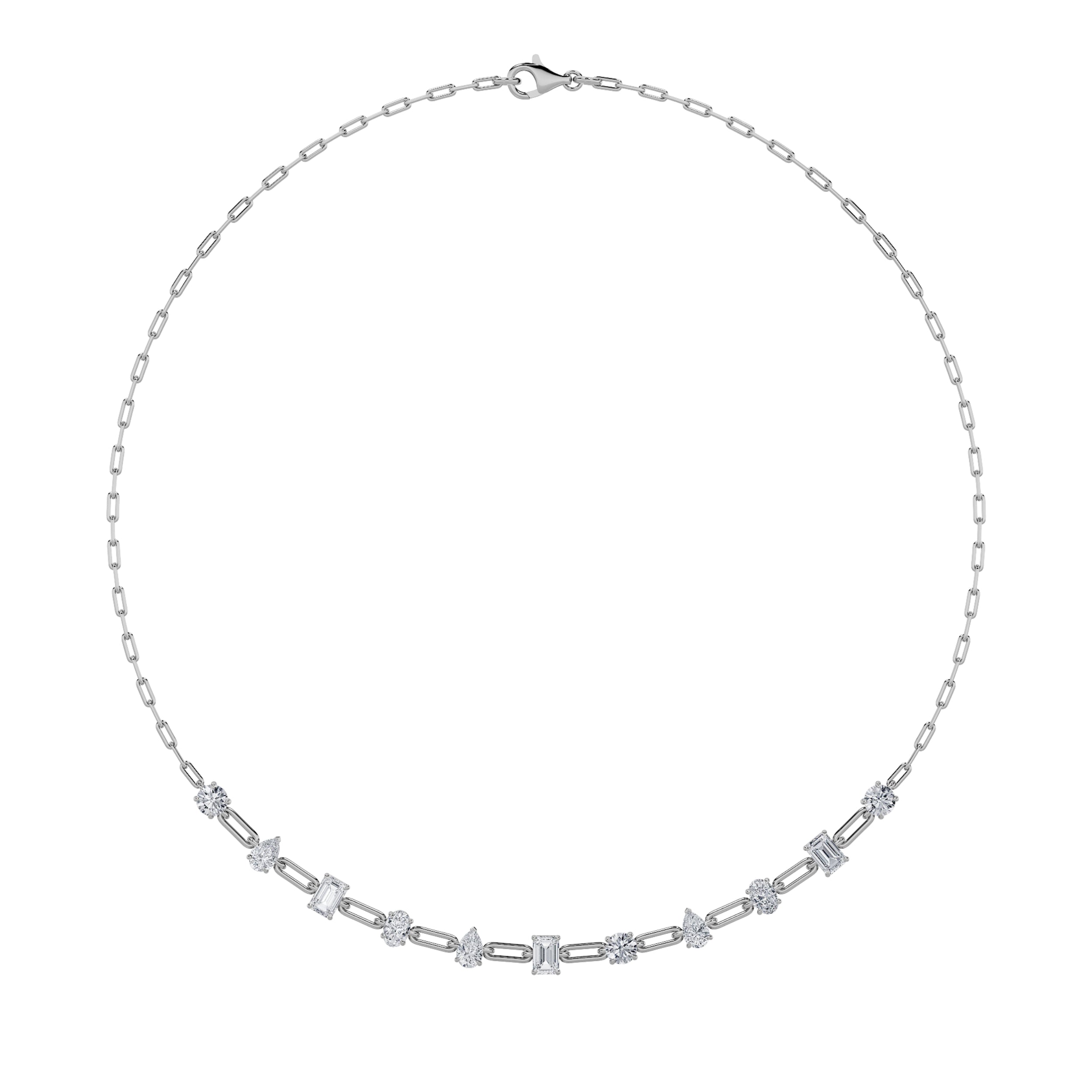 4CTW Emerald, Pear, Oval and Round Shaped Lab Grown Diamond (F/VS) Station Necklace in 14K Gold