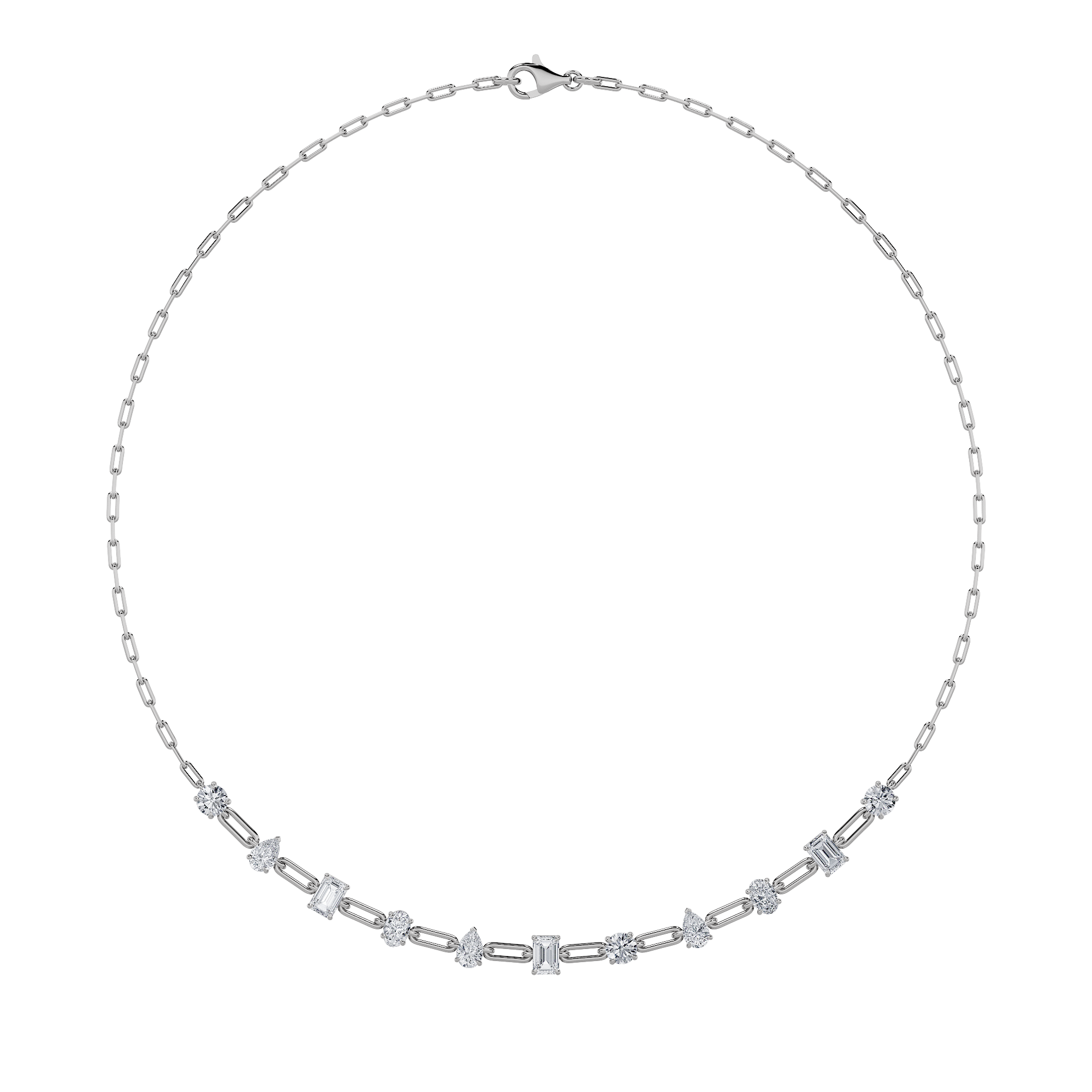 4CTW Emerald, Pear, Oval and Round Shaped Lab Grown Diamond (F/VS) Station Necklace in 14K Gold