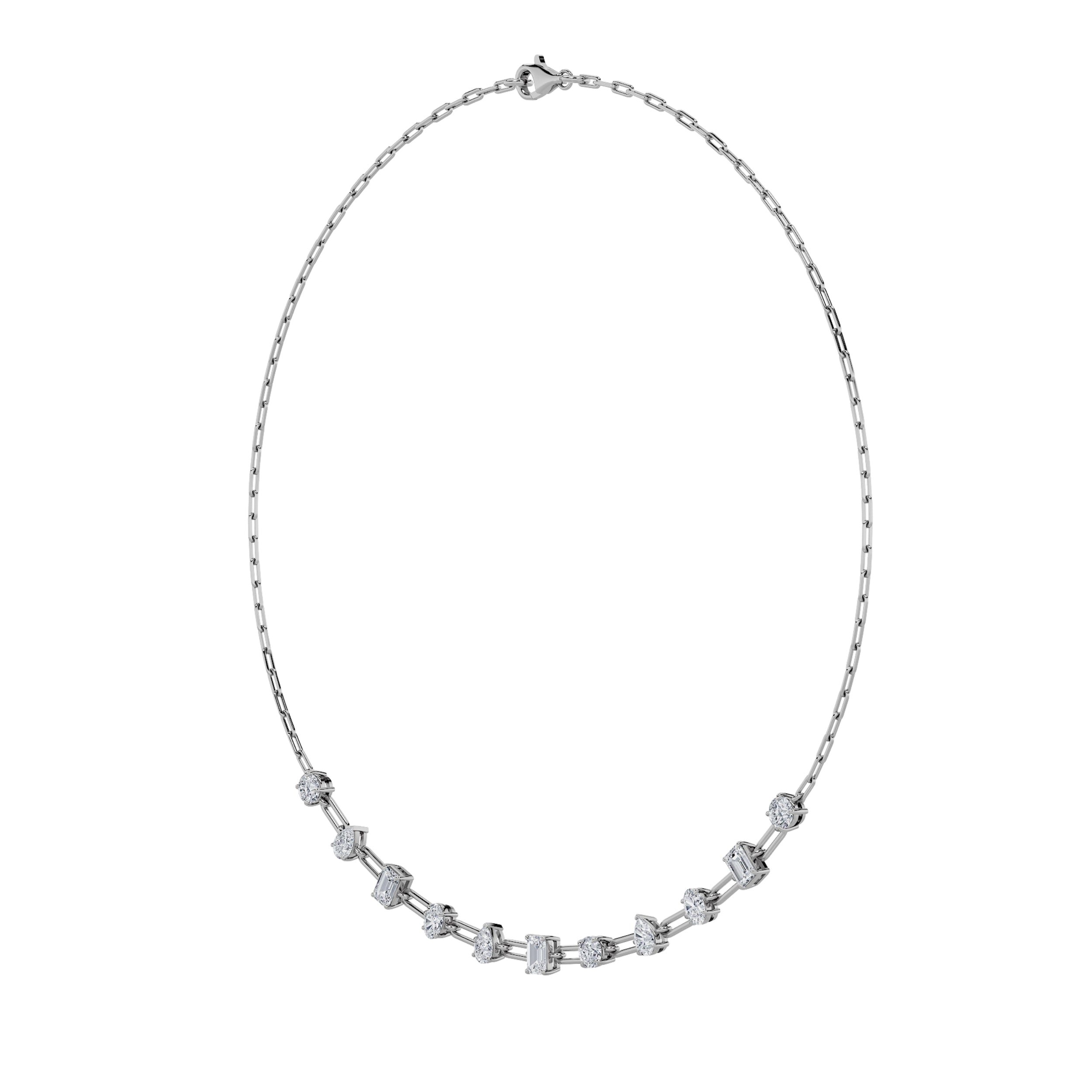 4CTW Emerald, Pear, Oval and Round Shaped Lab Grown Diamond (F/VS) Station Necklace in 14K Gold