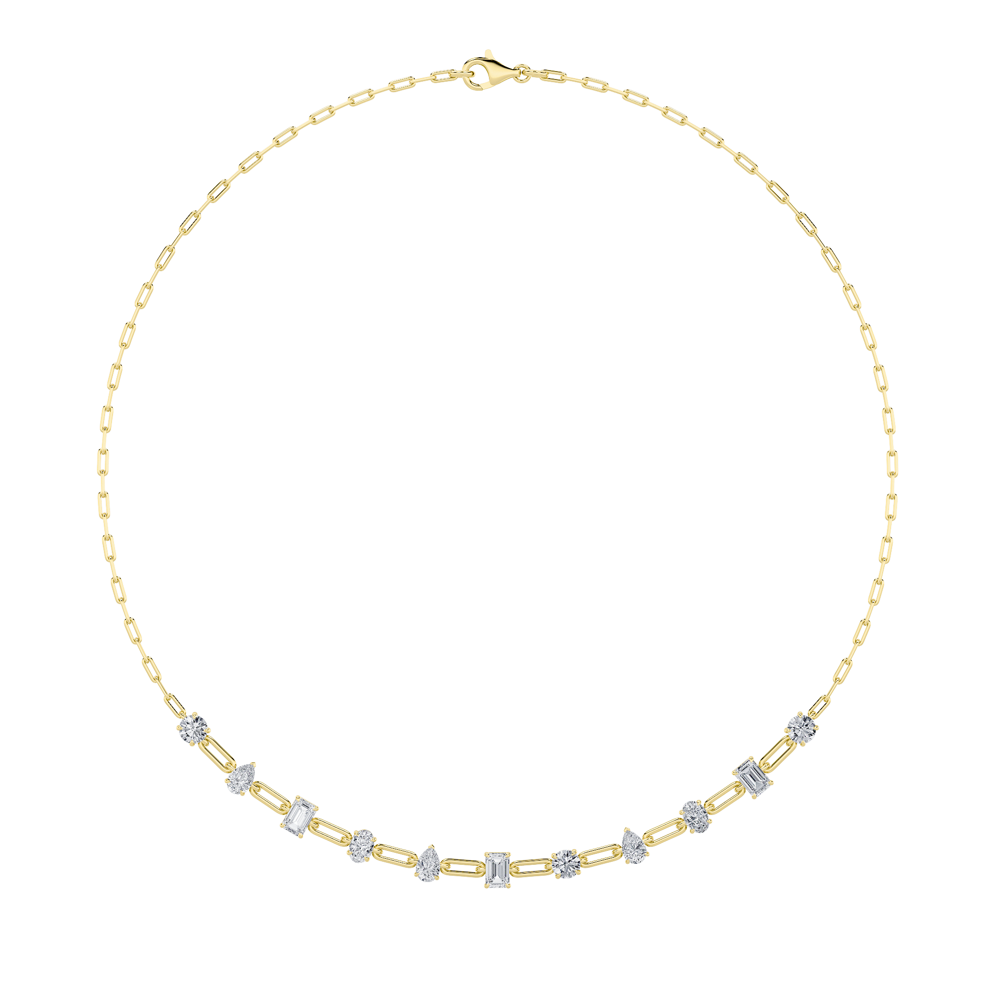 4CTW Emerald, Pear, Oval and Round Shaped Lab Grown Diamond (F/VS) Station Necklace in 14K Gold