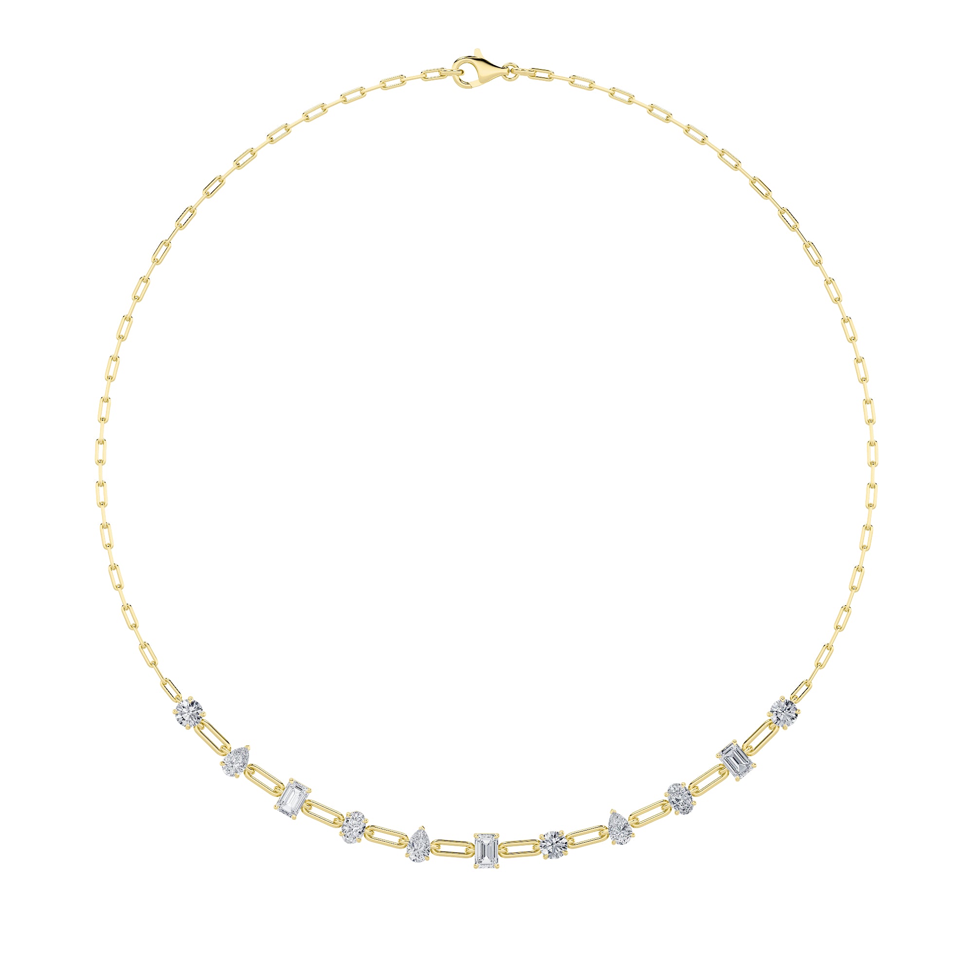 4CTW Emerald, Pear, Oval and Round Shaped Lab Grown Diamond (F/VS) Station Necklace in 14K Gold