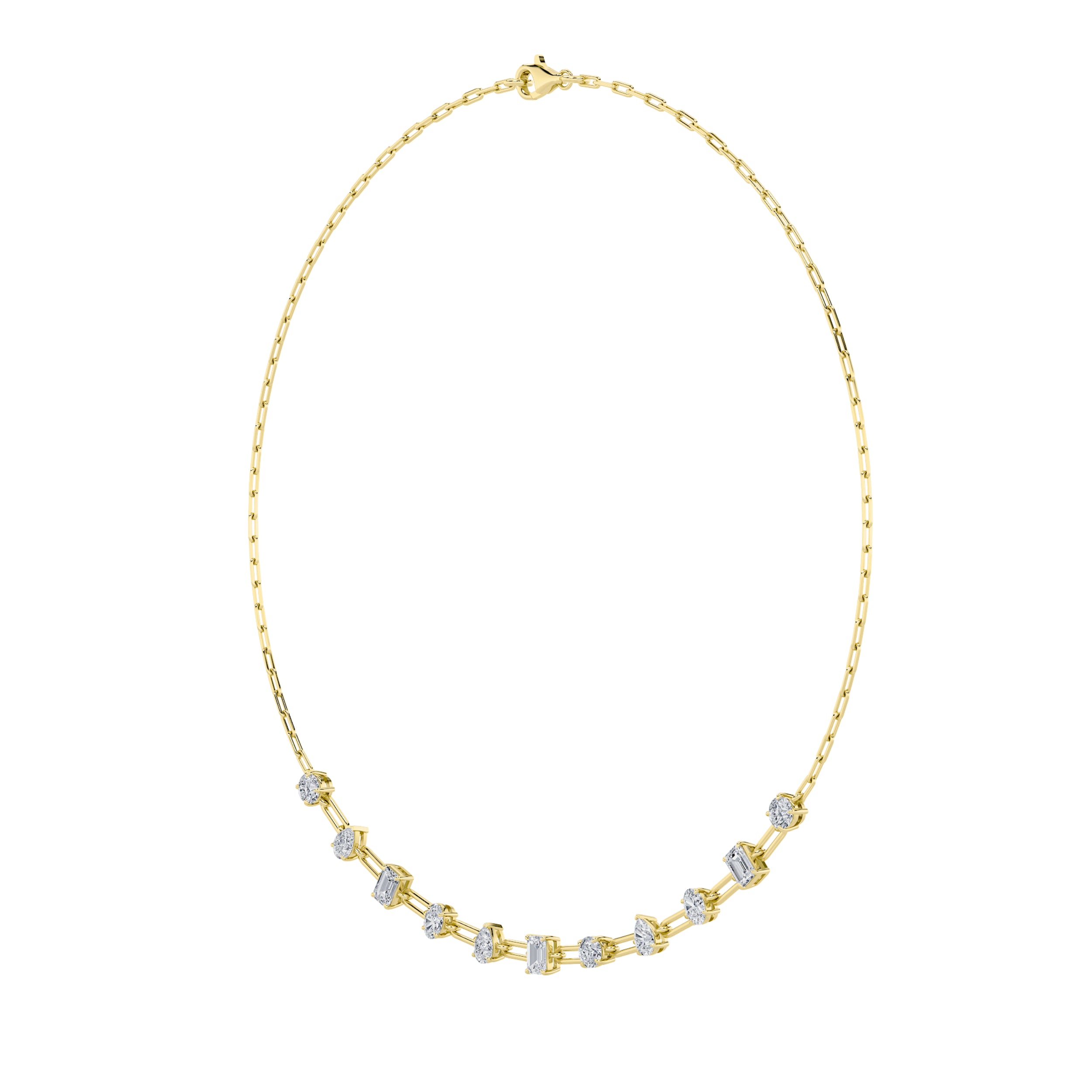 4CTW Emerald, Pear, Oval and Round Shaped Lab Grown Diamond (F/VS) Station Necklace in 14K Gold