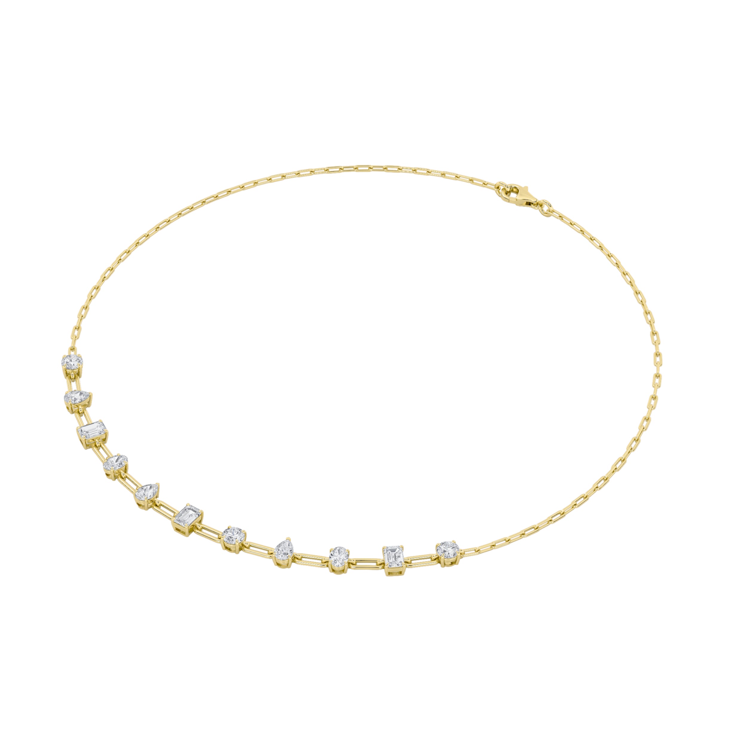 4CTW Emerald, Pear, Oval and Round Shaped Lab Grown Diamond (F/VS) Station Necklace in 14K Gold