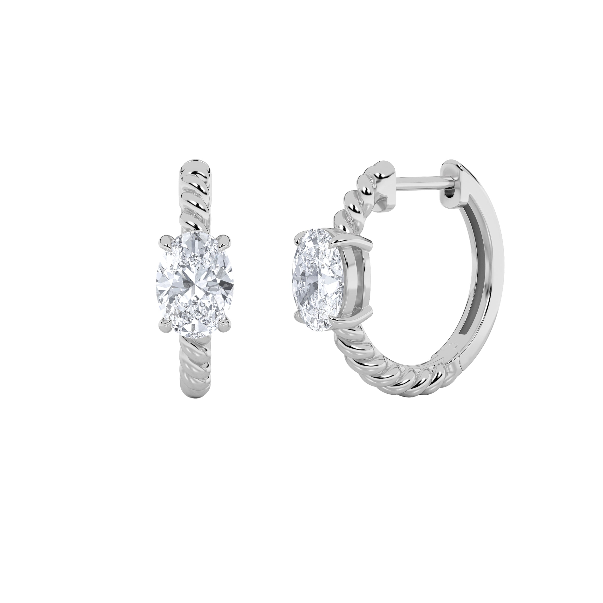 1CTW Oval Shaped Lab Grown Diamond (F/VS) Hoop Earrings in 14K Gold