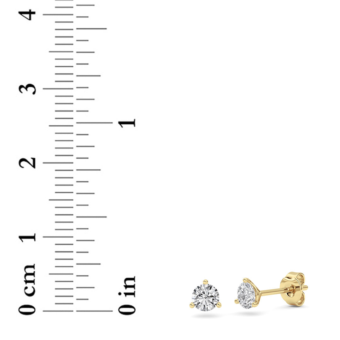 0.5CTW Round Shaped Lab Grown Diamond (G/VS) Three Prong Martini Stud Earrings in 14K Gold