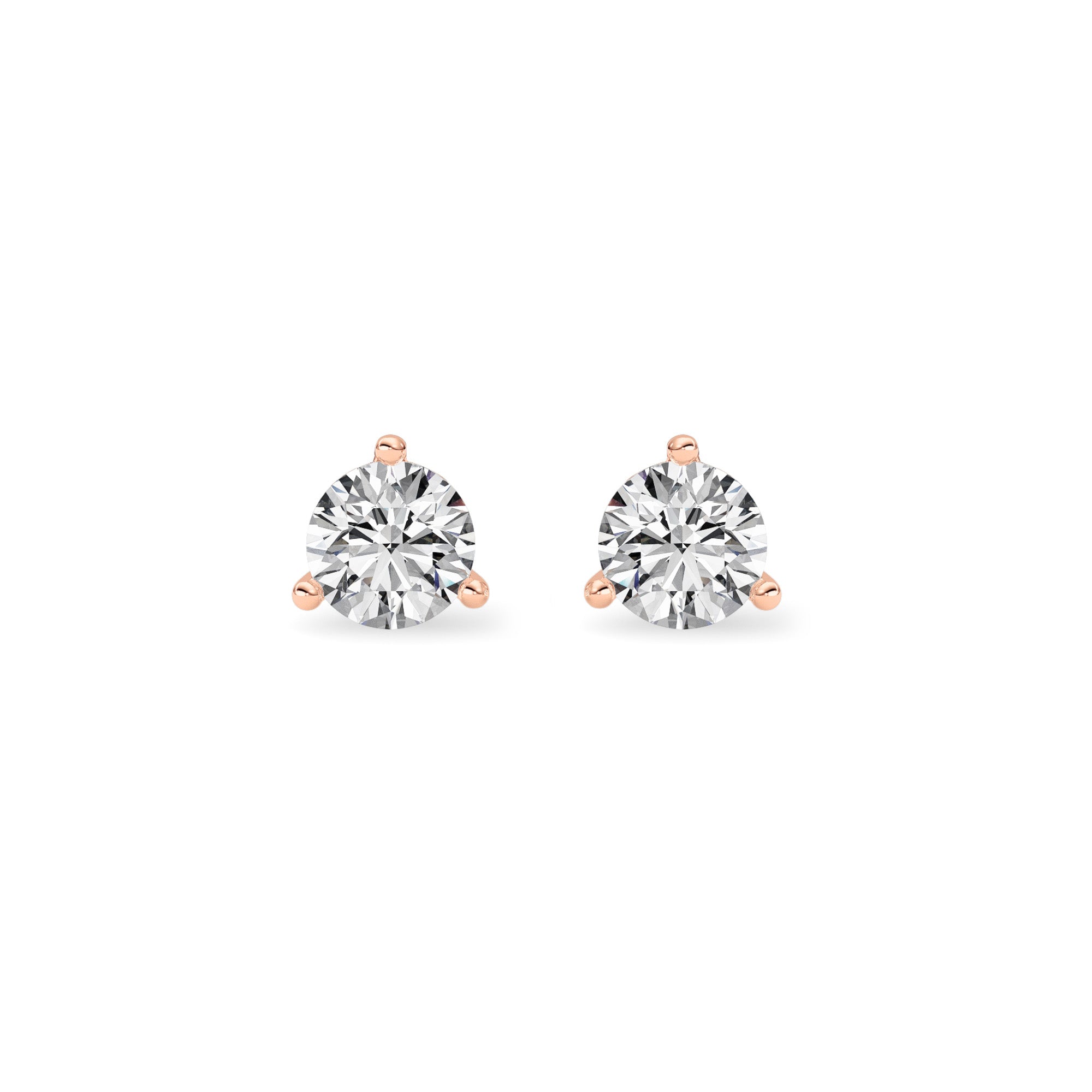 0.5CTW Round Shaped Lab Grown Diamond (G/VS) Three Prong Martini Stud Earrings in 14K Gold