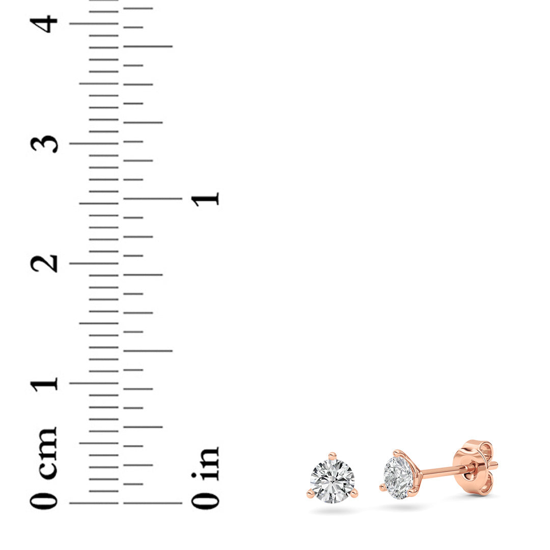 0.5CTW Round Shaped Lab Grown Diamond (G/VS) Three Prong Martini Stud Earrings in 14K Gold