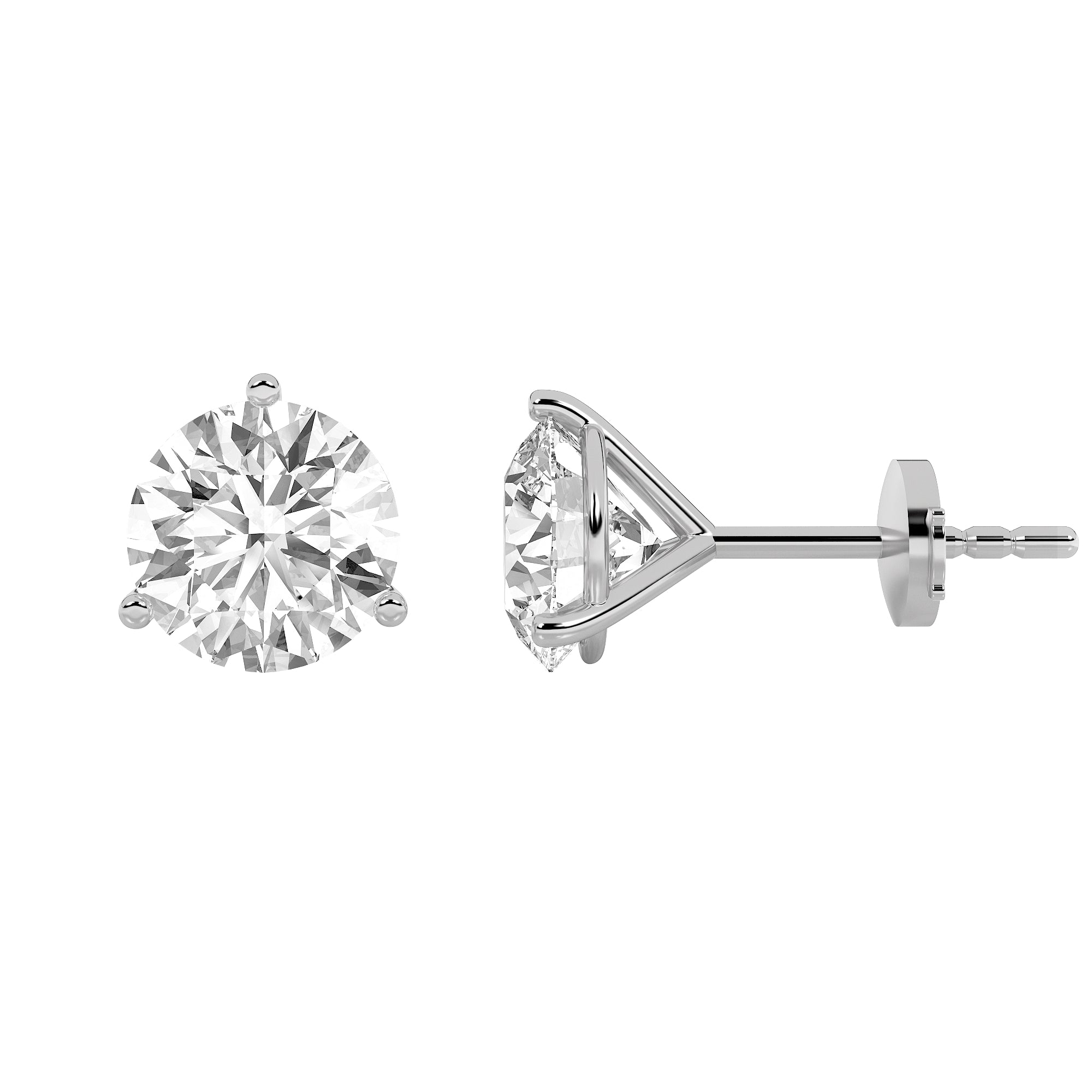0.75CTW Round Shaped Lab Grown Diamond (G/VS) Three Prong Martini Stud Earrings in 14K White Gold