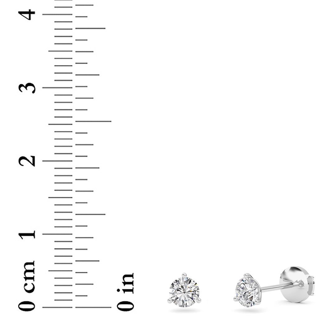 0.75CTW Round Shaped Lab Grown Diamond (G/VS) Three Prong Martini Stud Earrings in 14K White Gold