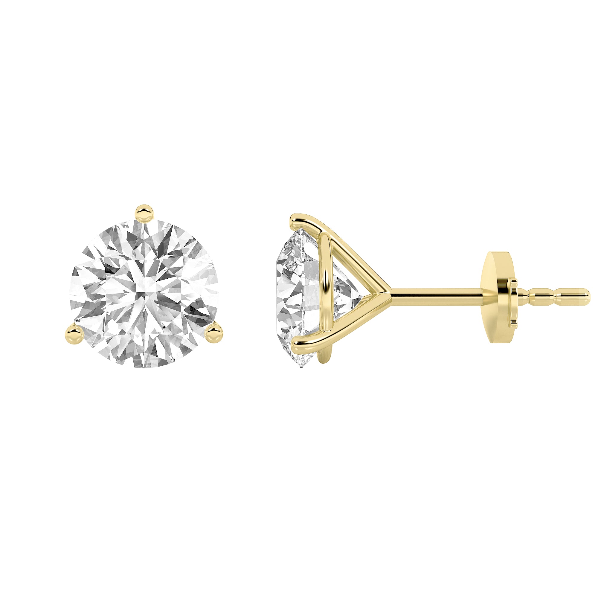 0.75CTW Round Shaped Lab Grown Diamond (G/VS) Three Prong Martini Stud Earrings in 14K Yellow Gold