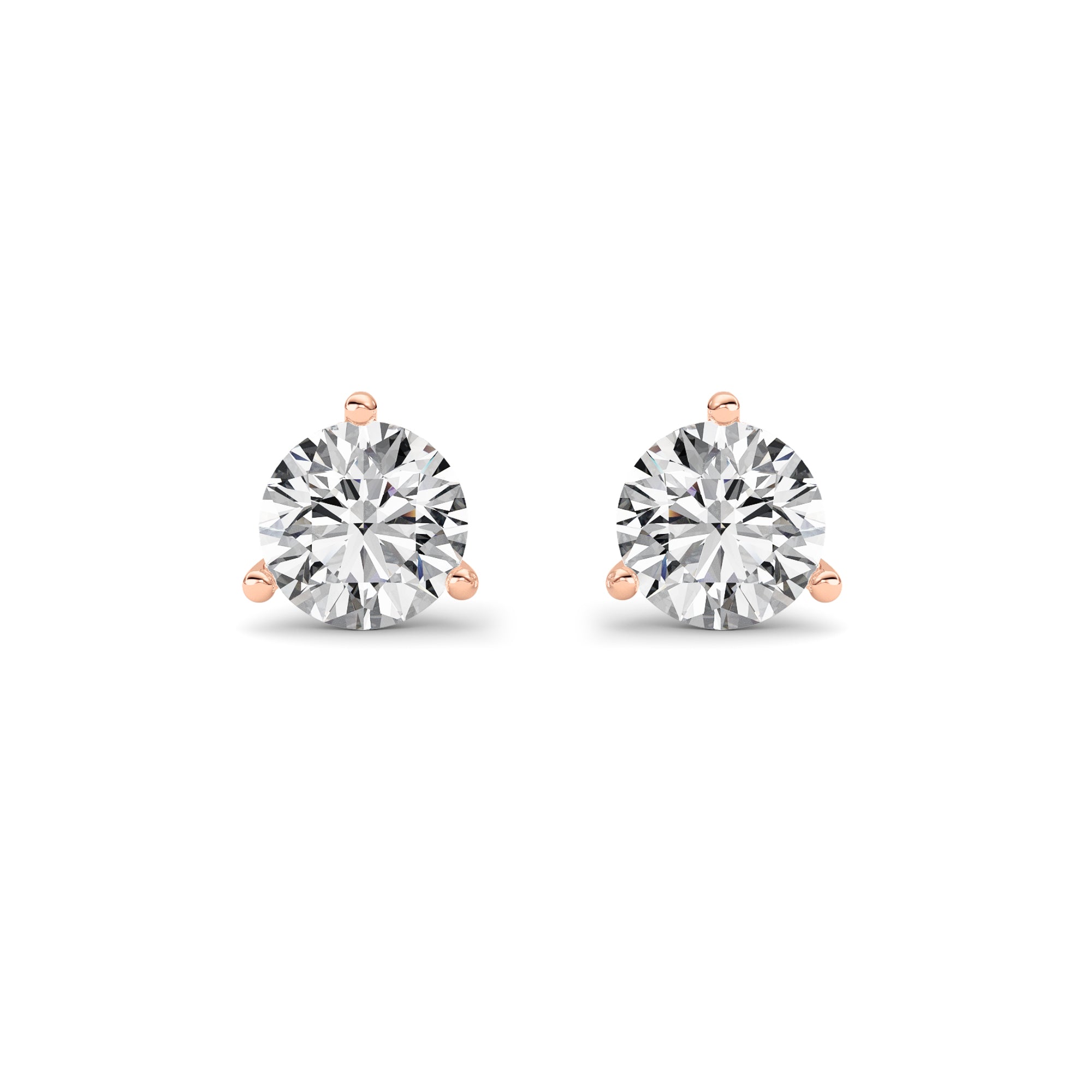 0.75CTW Round Shaped Lab Grown Diamond (G/VS) Three Prong Martini Stud Earrings in 14K Gold