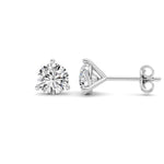 1CTW Round Shaped Lab Grown Diamond (G/VS) Three Prong Martini Stud Earrings in 14K White Gold