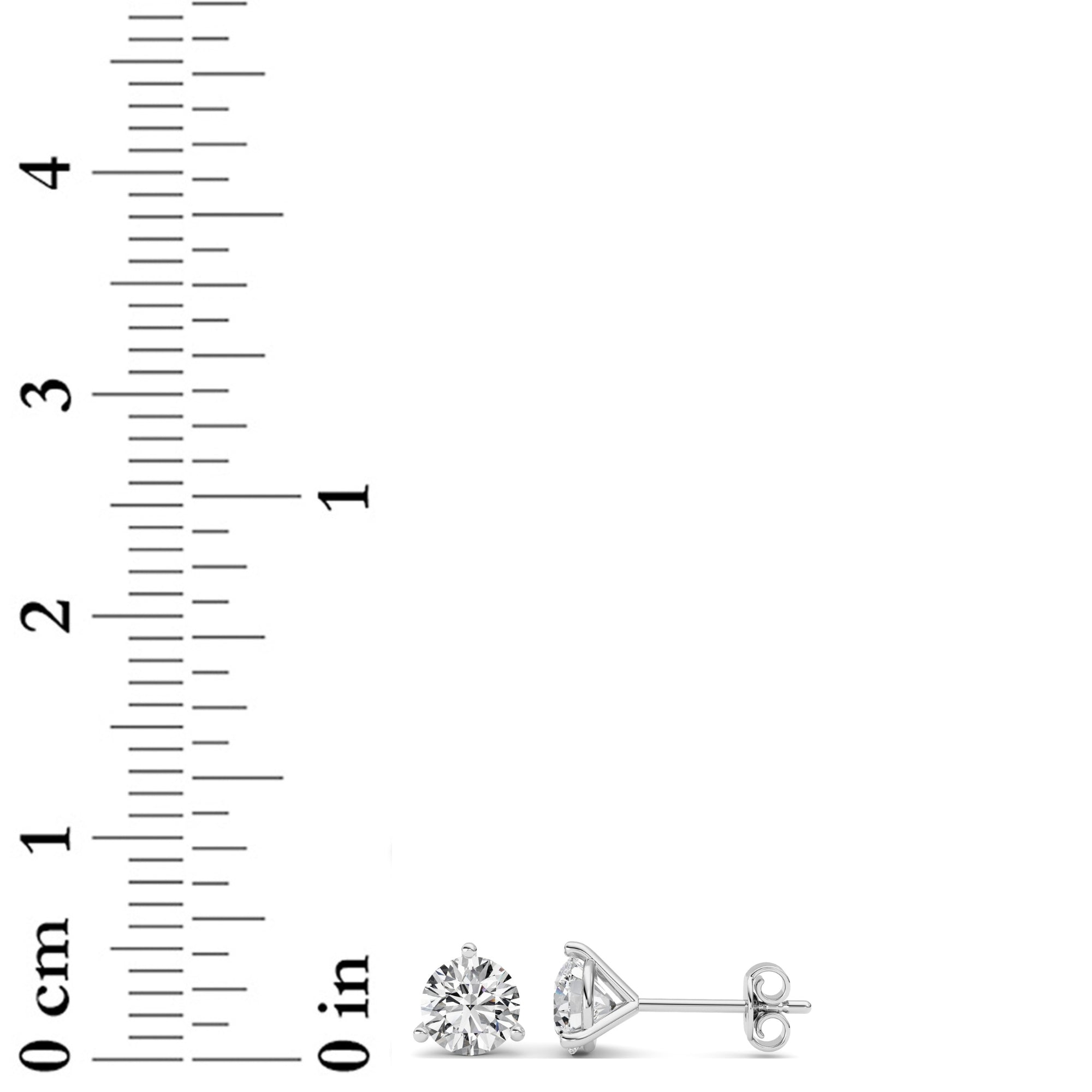 1CTW Round Shaped Lab Grown Diamond (G/VS) Three Prong Martini Stud Earrings in 14K White Gold