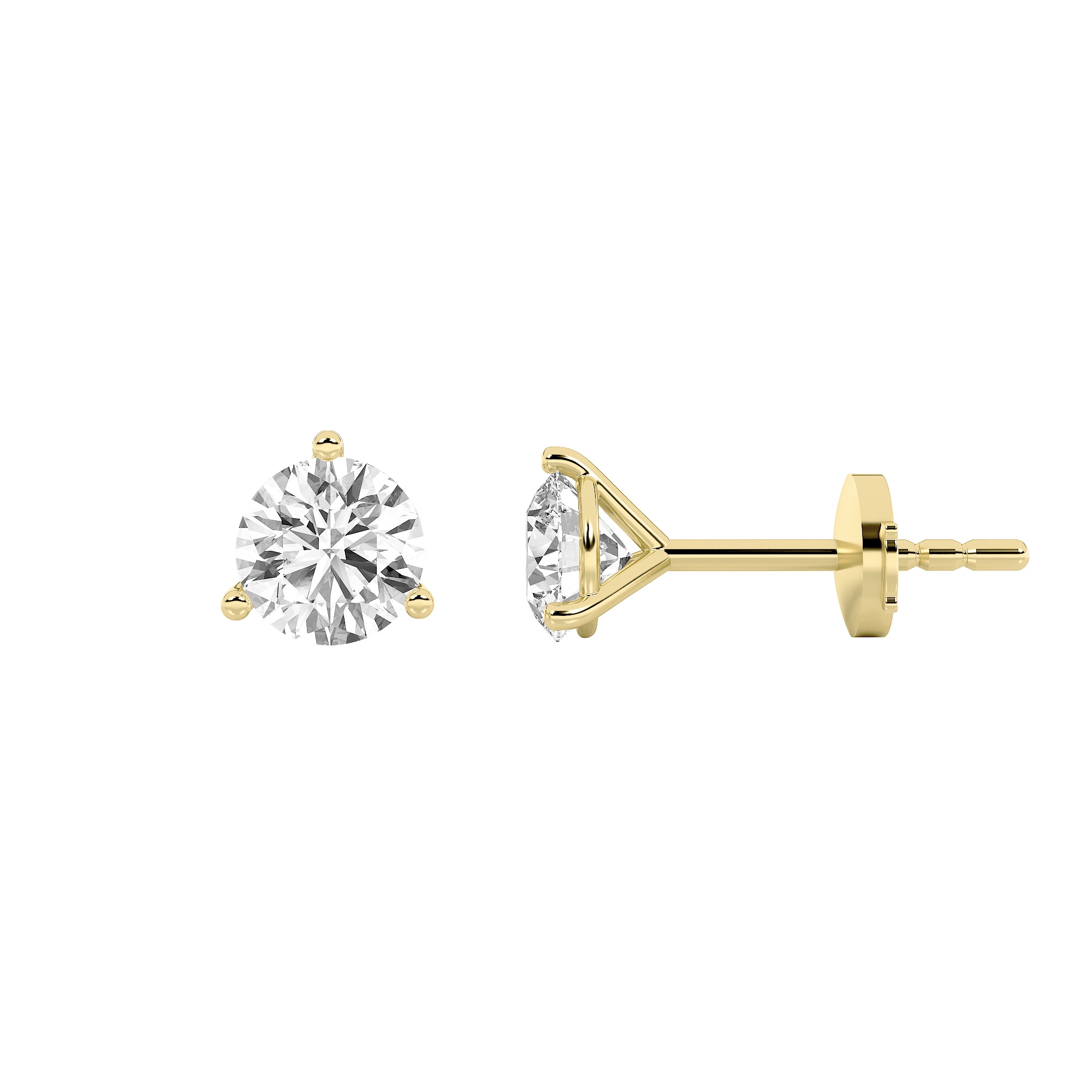 1CTW Round Shaped Lab Grown Diamond (G/VS) Three Prong Martini Stud Earrings in 14K Yellow Gold