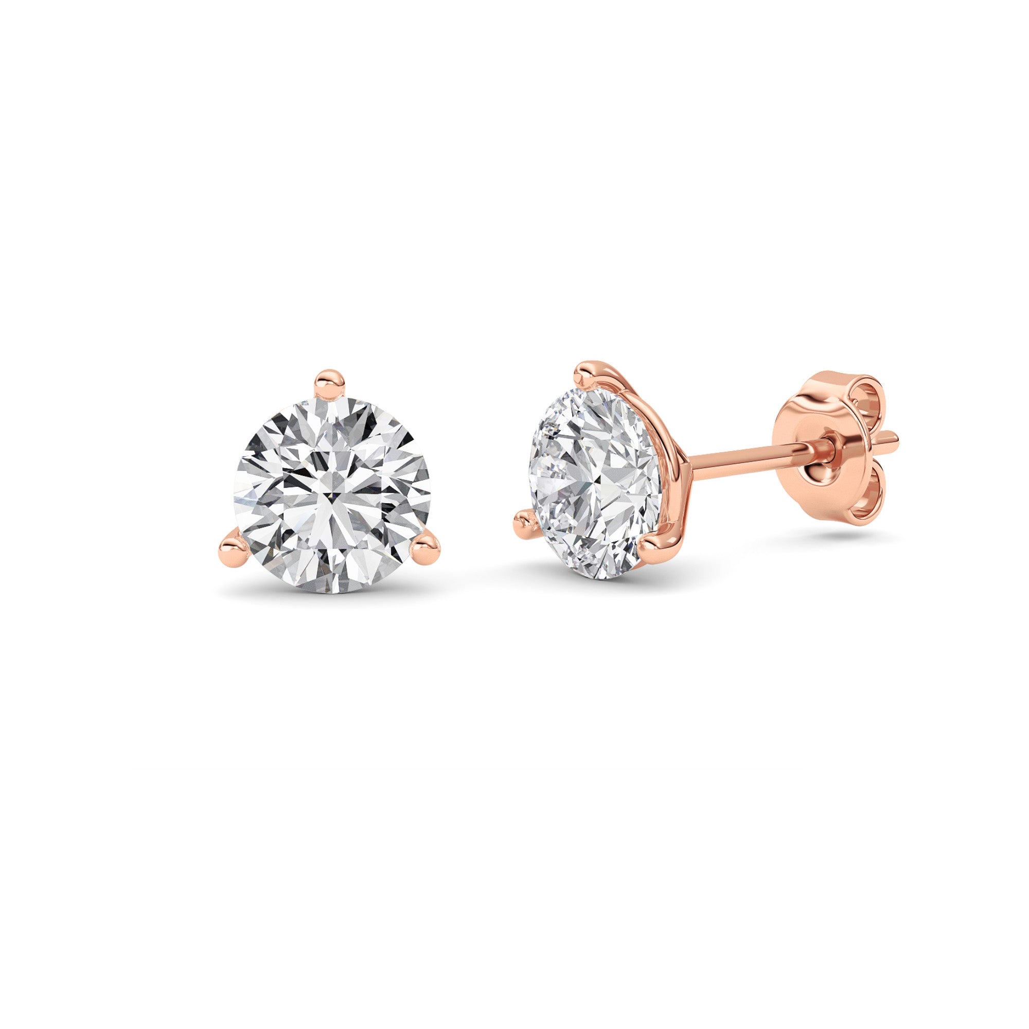 1CTW Round Shaped Lab Grown Diamond (G/VS) Three Prong Martini Stud Earrings in 14K Gold