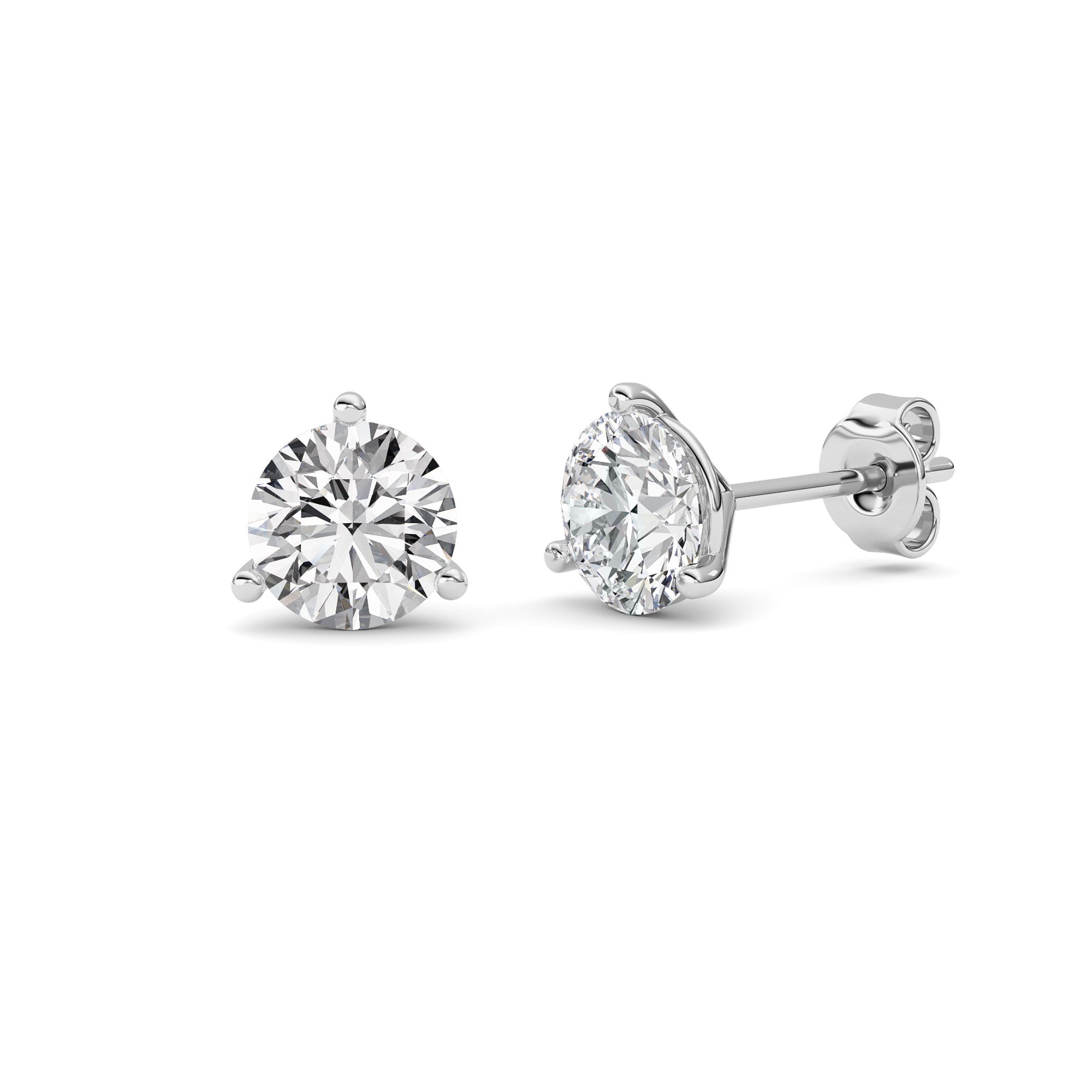 1.5CTW Round Shaped Lab Grown Diamond (G/VS) Three Prong Martini Stud Earrings in 14K White Gold