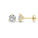 1.5CTW Round Shaped Lab Grown Diamond (G/VS) Three Prong Martini Stud Earrings in 14K Yellow Gold
