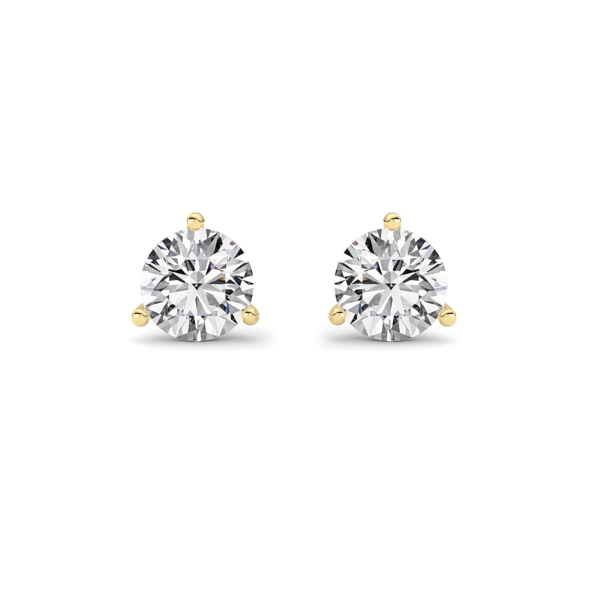 1.5CTW Round Shaped Lab Grown Diamond (G/VS) Three Prong Martini Stud Earrings in 14K Yellow Gold