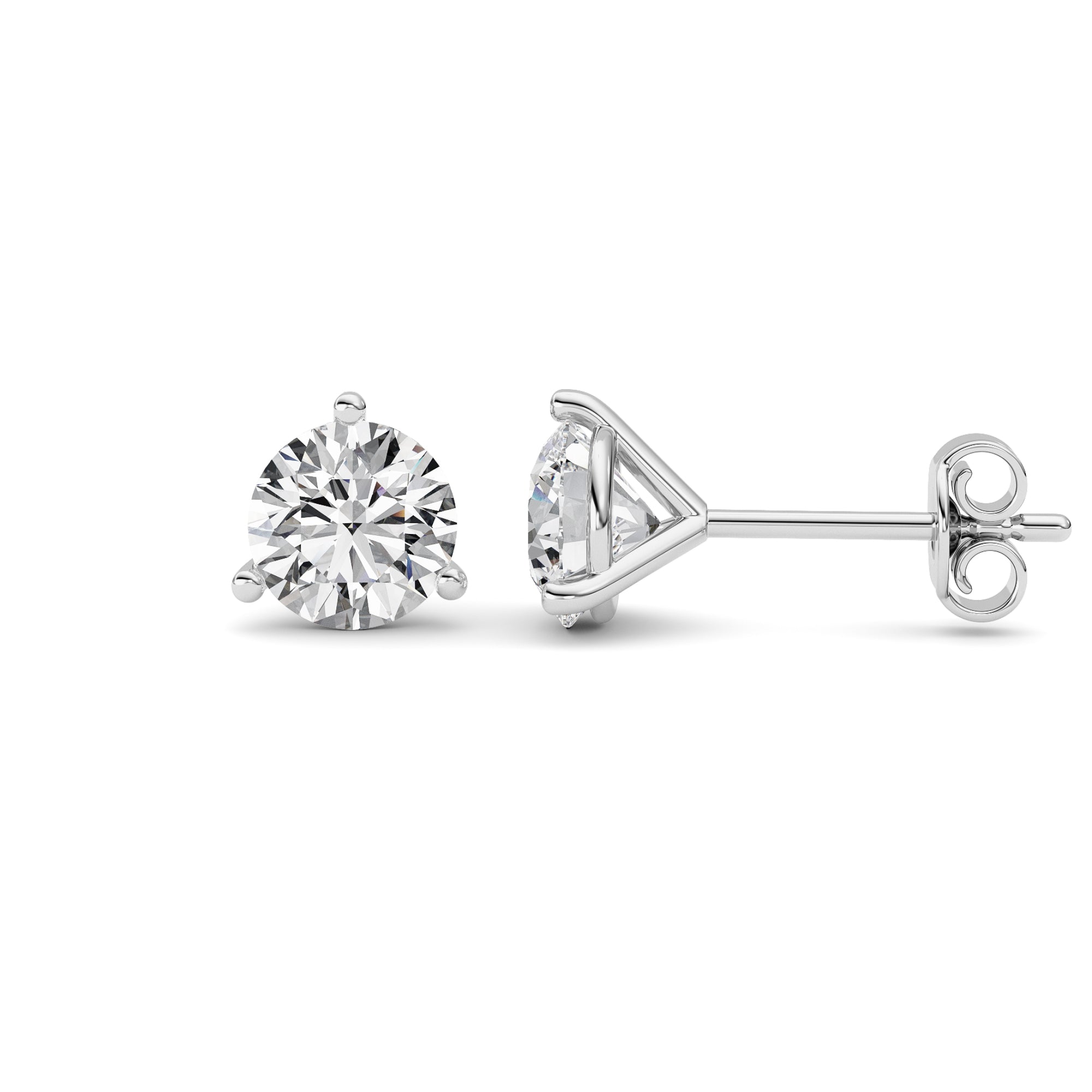 2CTW Round Shaped Lab Grown Diamond (F/VS) Three Prong Martini Stud Earrings in 14K White Gold