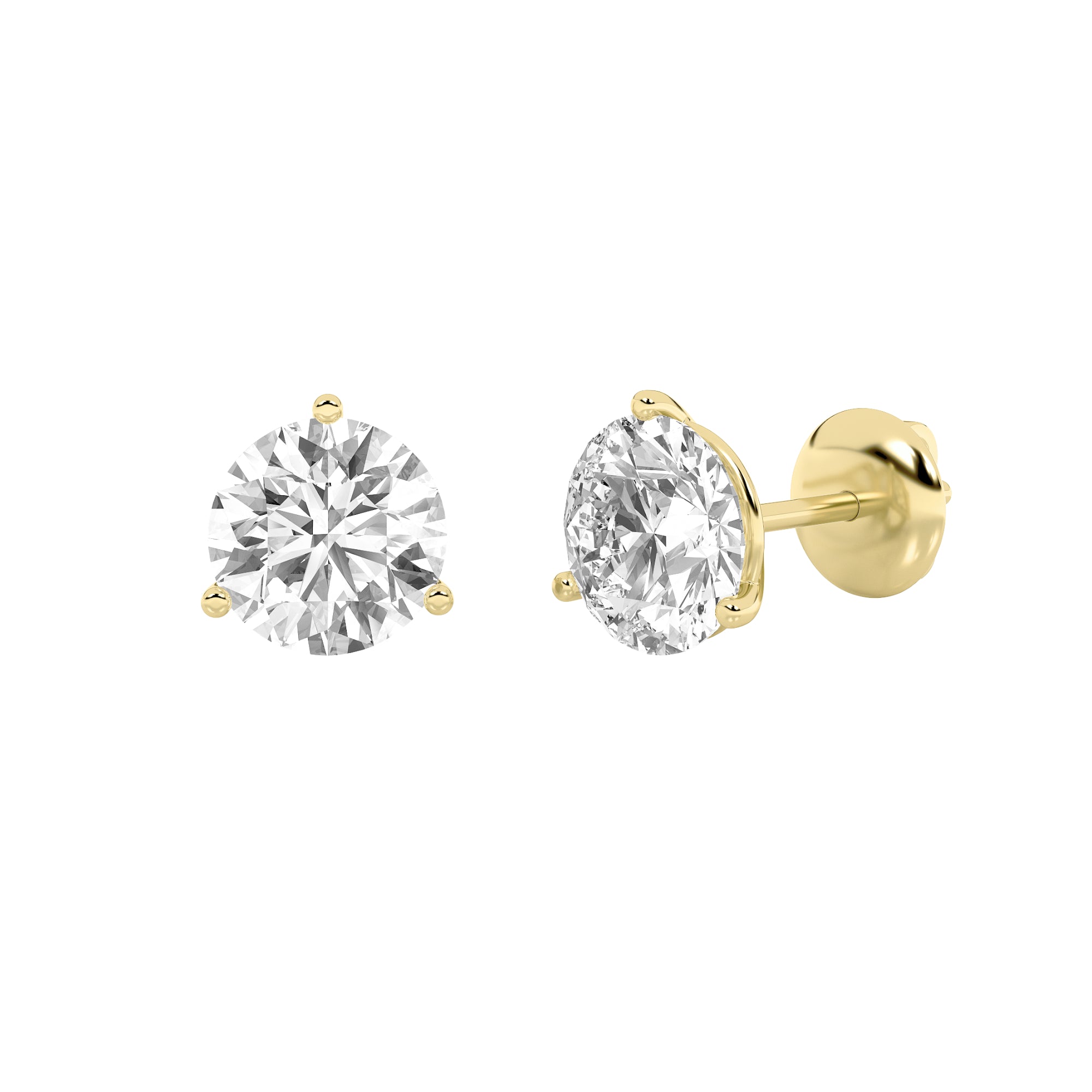 2.5CTW Round Shaped Lab Grown Diamond (G/VS) Three Prong Martini Stud Earrings in 14K Yellow Gold