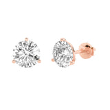 2.5CTW Round Shaped Lab Grown Diamond (G/VS) Three Prong Martini Stud Earrings in 14K Gold