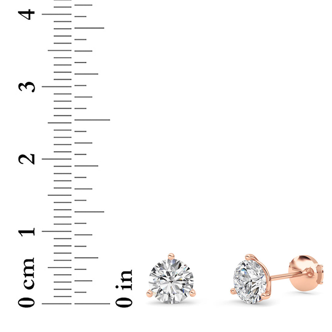 2.5CTW Round Shaped Lab Grown Diamond (G/VS) Three Prong Martini Stud Earrings in 14K Gold