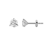 3CTW Round Shaped Lab Grown Diamond (G/VS) Three Prong Martini Stud Earrings in 14K White Gold