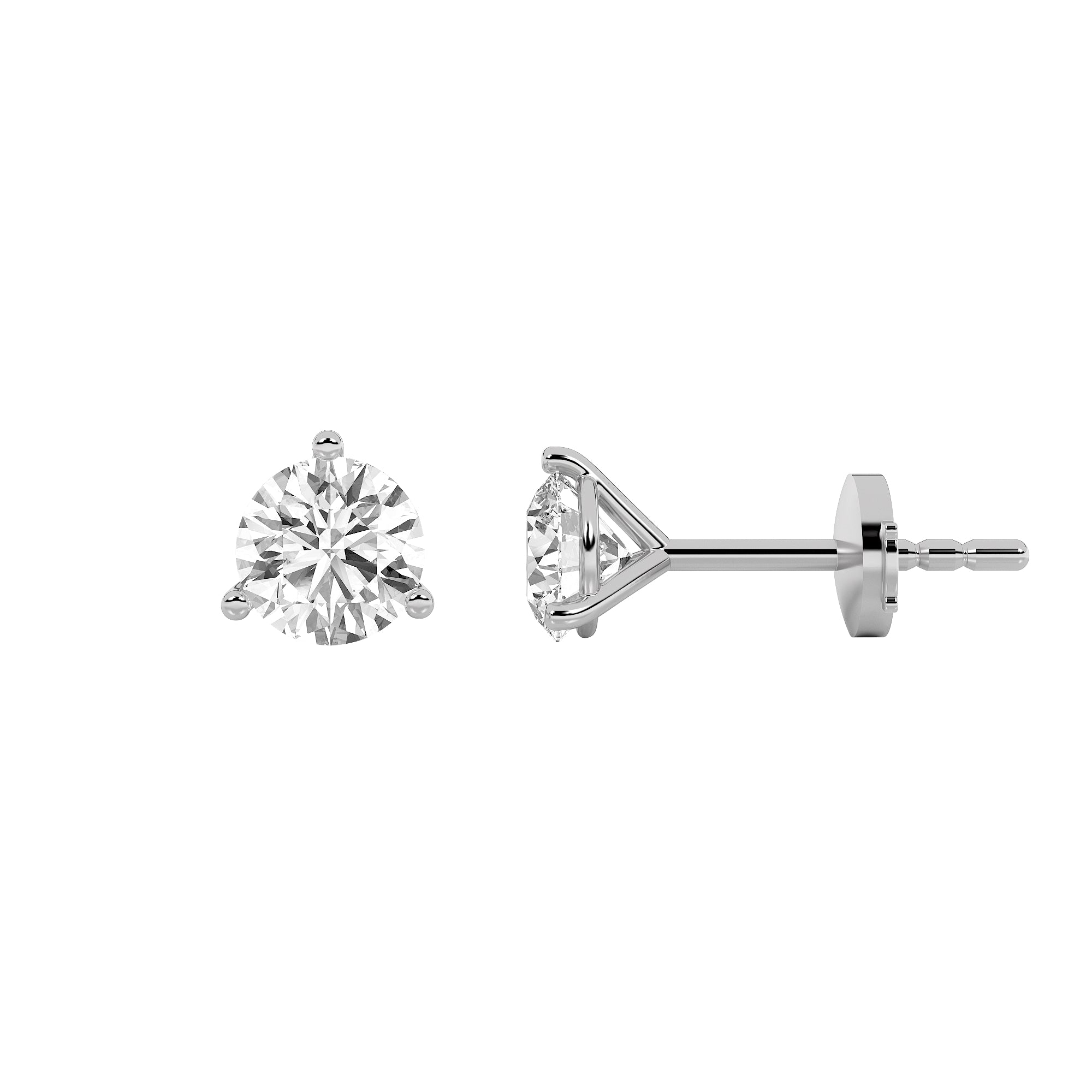 3CTW Round Shaped Lab Grown Diamond (G/VS) Three Prong Martini Stud Earrings in 14K White Gold