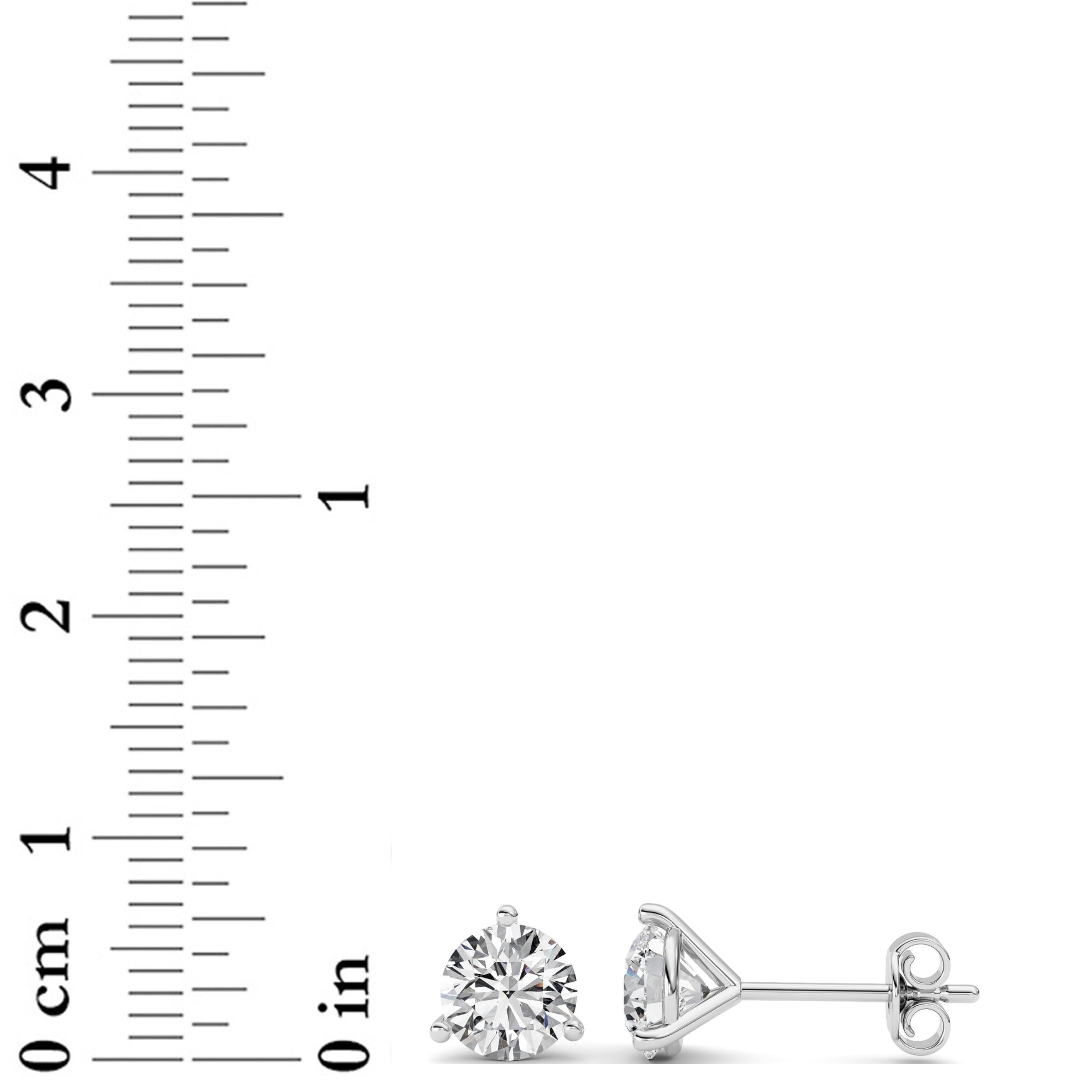 3CTW Round Shaped Lab Grown Diamond (G/VS) Three Prong Martini Stud Earrings in 14K White Gold