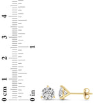3CTW Round Shaped Lab Grown Diamond (G/VS) Three Prong Martini Stud Earrings in 14K Yellow Gold