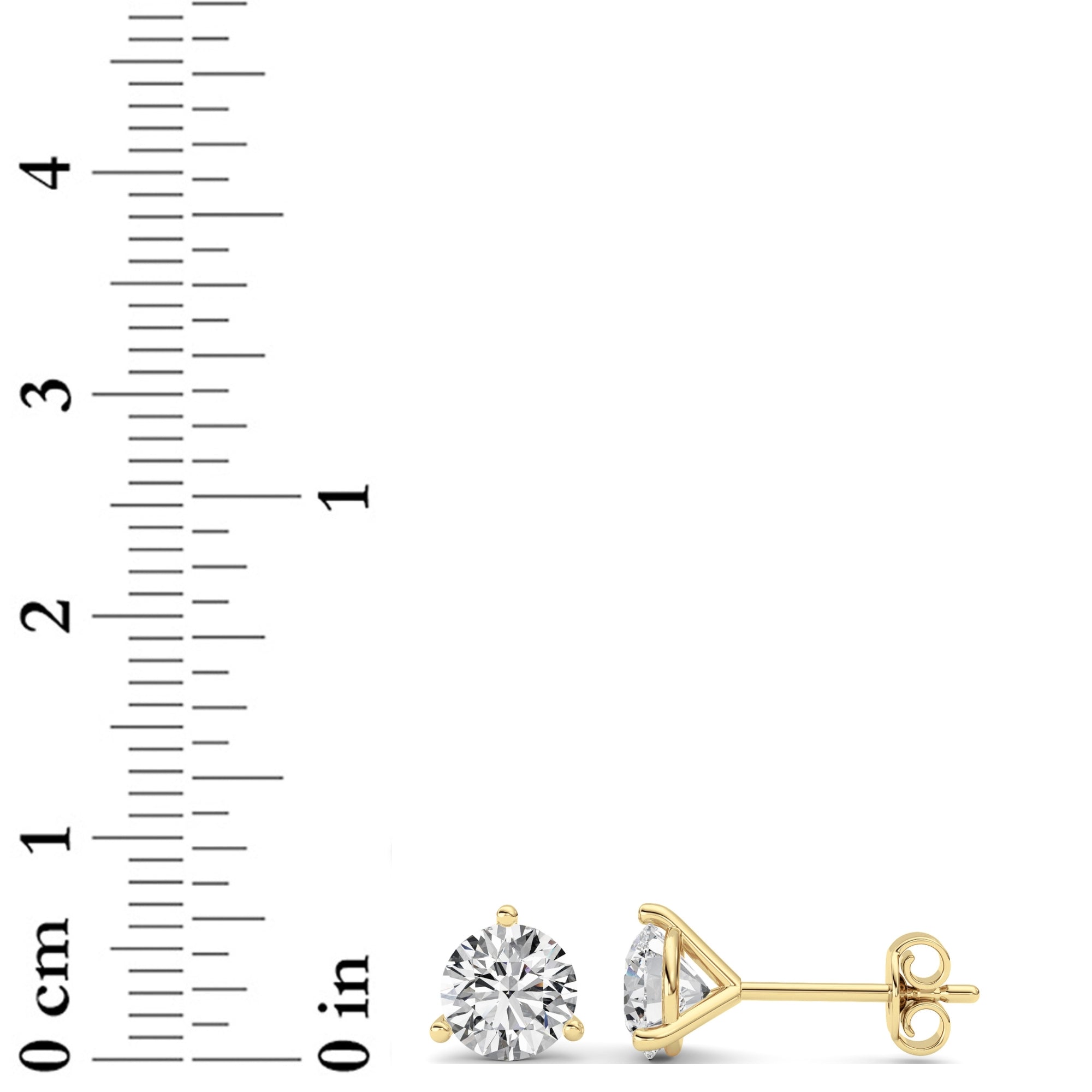 3CTW Round Shaped Lab Grown Diamond (G/VS) Three Prong Martini Stud Earrings in 14K Yellow Gold