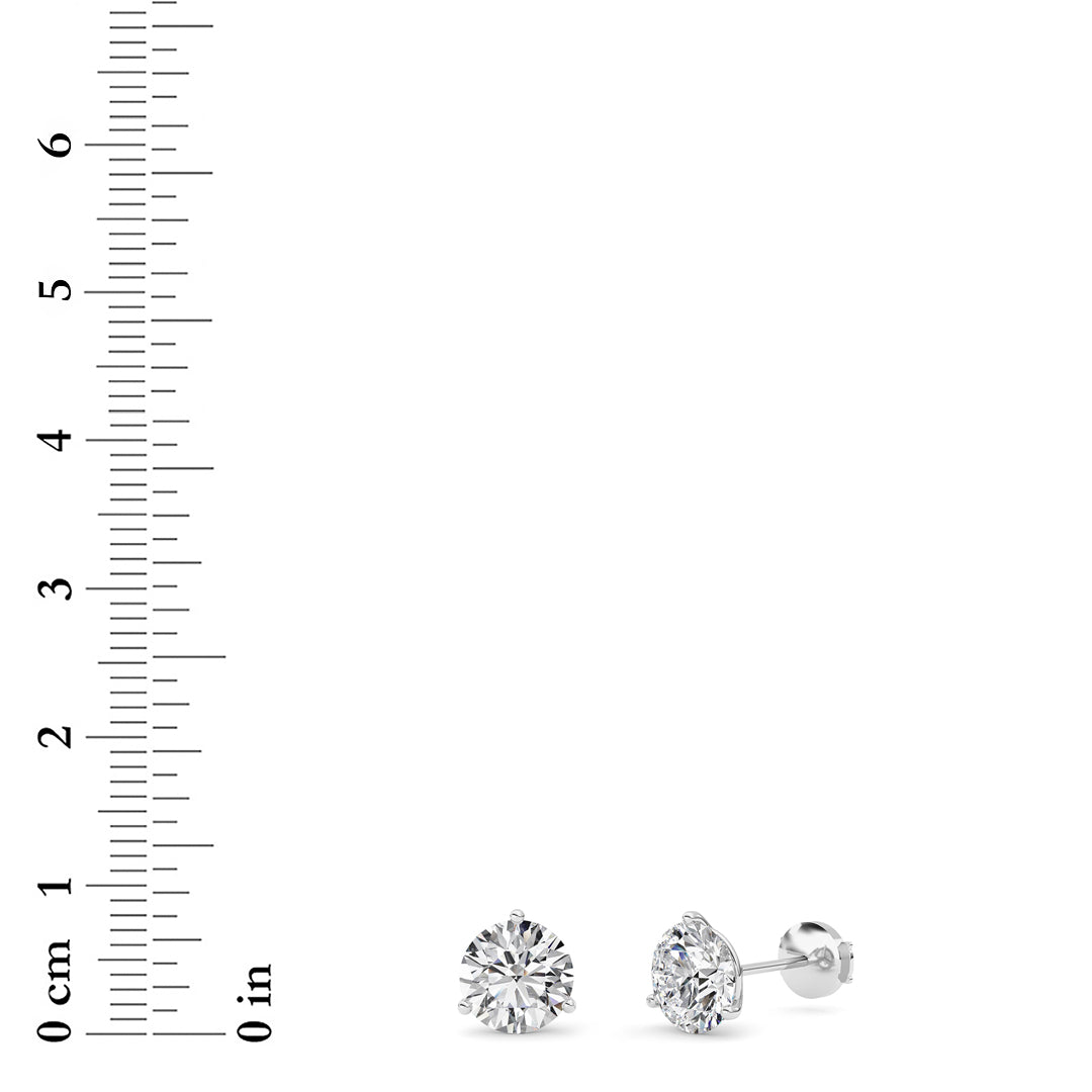 3.5CTW Round Shaped Lab Grown Diamond (G/VS) Three Prong Martini Stud Earrings in 14K White Gold