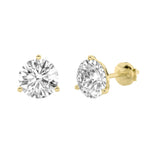 3.5CTW Round Shaped Lab Grown Diamond (G/VS) Three Prong Martini Stud Earrings in 14K Yellow Gold