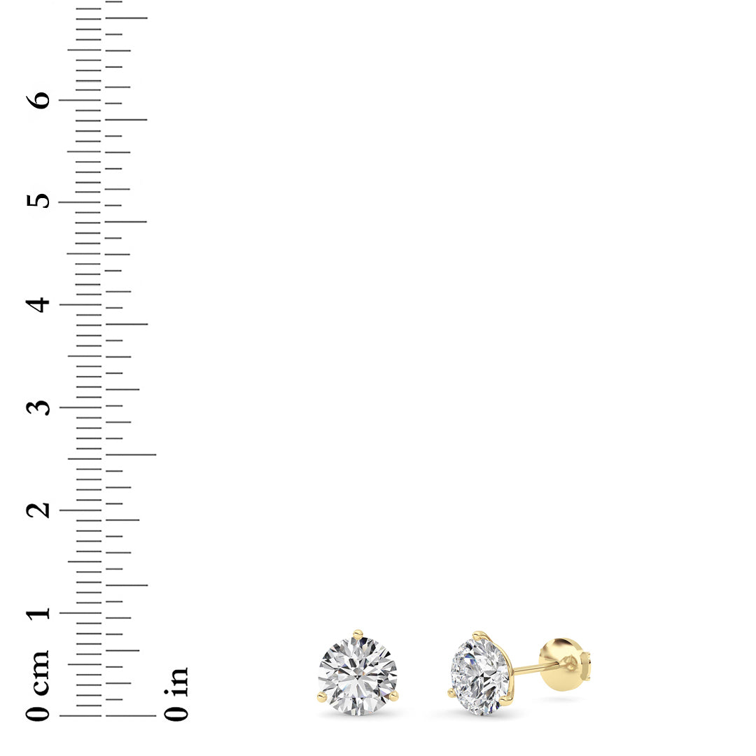3.5CTW Round Shaped Lab Grown Diamond (G/VS) Three Prong Martini Stud Earrings in 14K Yellow Gold