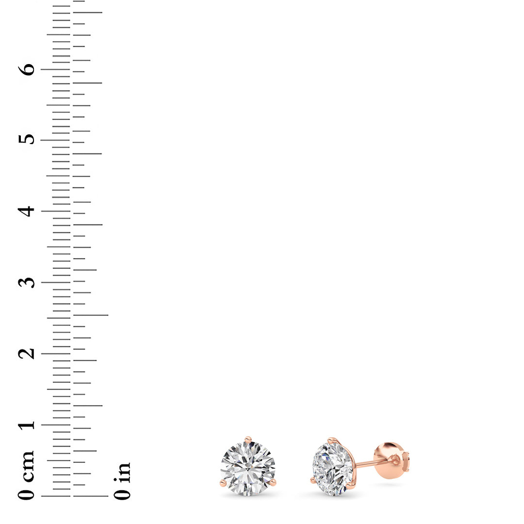 3.5CTW Round Shaped Lab Grown Diamond (G/VS) Three Prong Martini Stud Earrings in 14K Gold