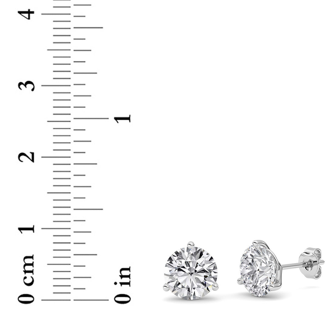 4CTW Round Shaped Lab Grown Diamond (G/VS) Three Prong Martini Stud Earrings in 14K White Gold