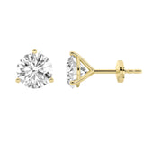 4CTW Round Shaped Lab Grown Diamond (G/VS) Three Prong Martini Stud Earrings in 14K Yellow Gold
