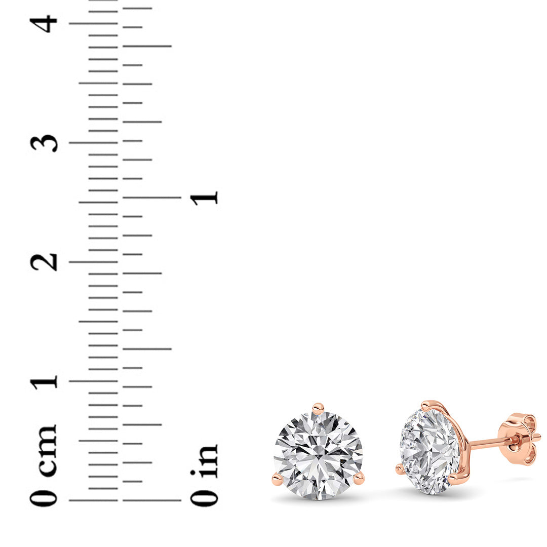 4CTW Round Shaped Lab Grown Diamond (G/VS) Three Prong Martini Stud Earrings in 14K Gold