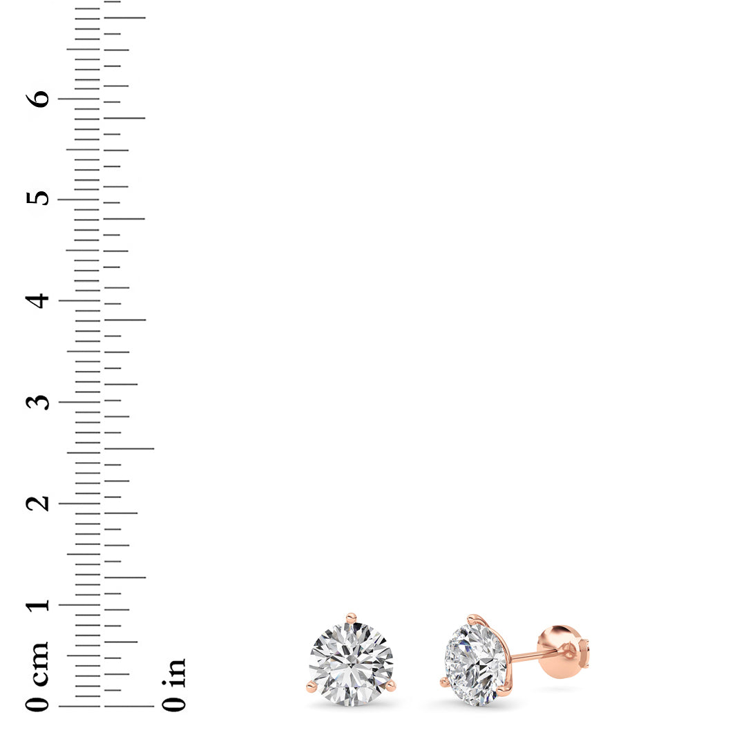 4.5CTW Round Shaped Lab Grown Diamond (G/VS) Three Prong Martini Stud Earrings in 14K Gold